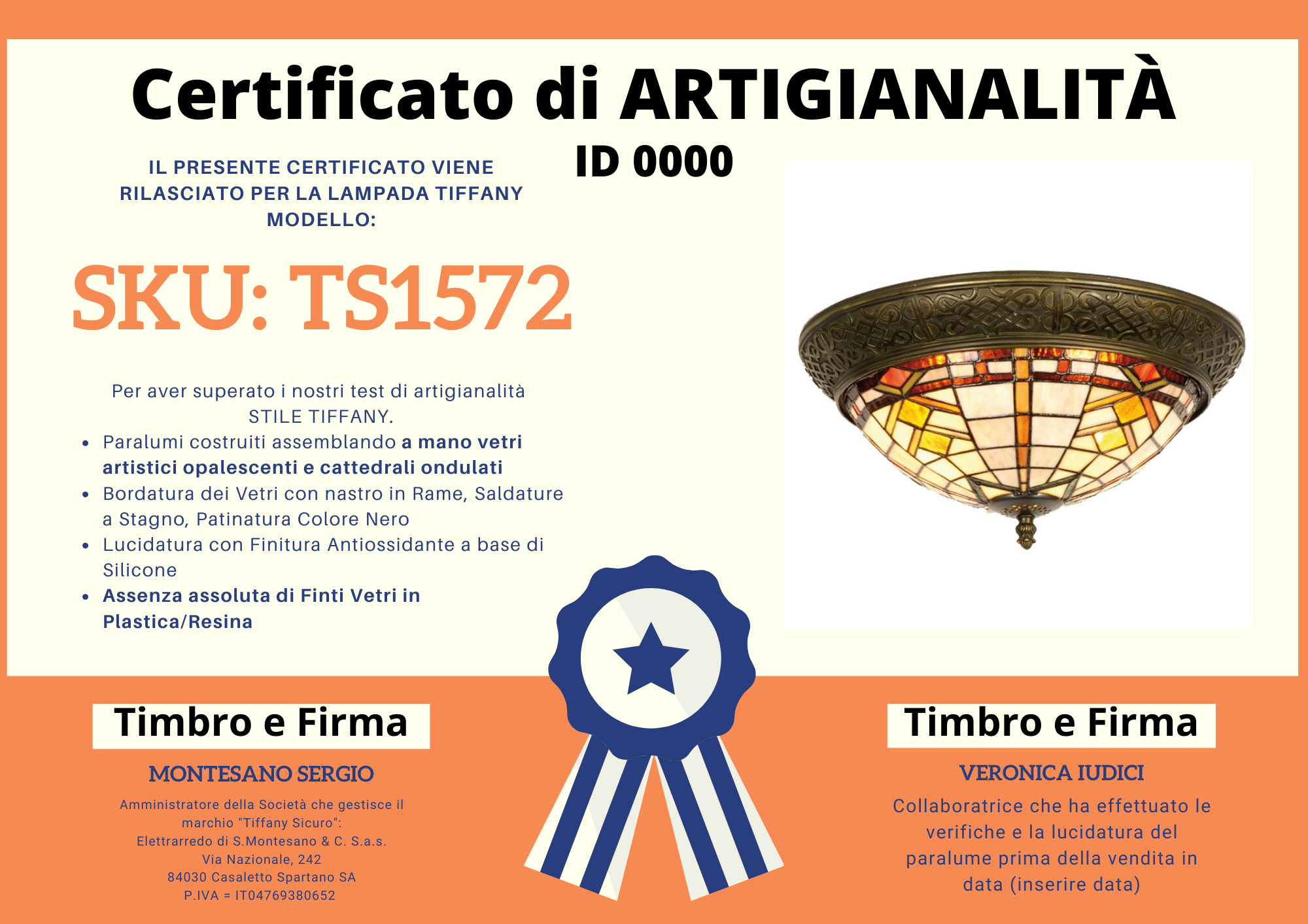 Plafoniera Tiffany Vintage Art Deco, 38cm 5 Plafoniera Tiffany Vintage Art Deco, certificato