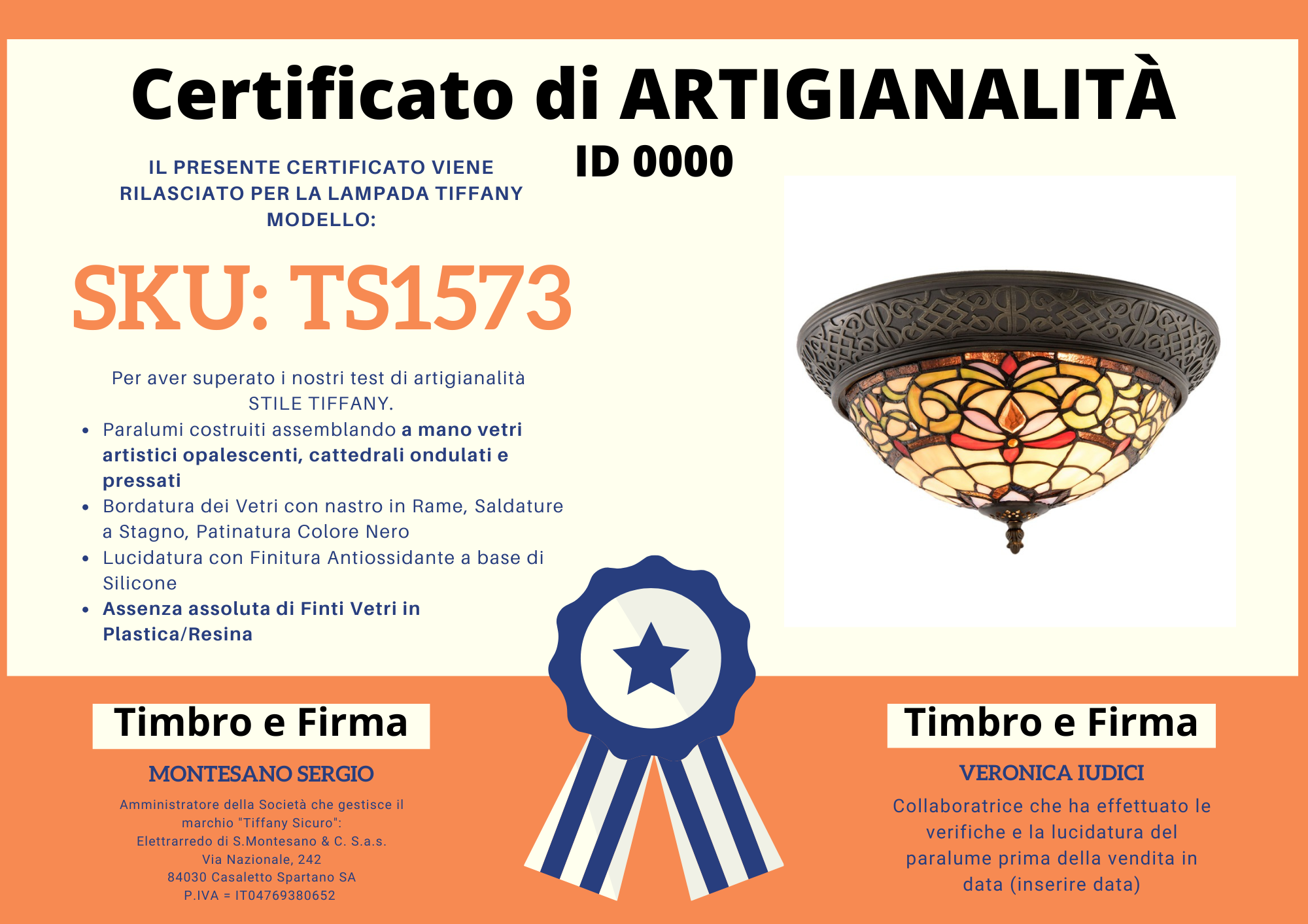 Plafoniera Tiffany in Stile Liberty, 38cm 6 Plafoniera Tiffany in Stile Liberty, certificato