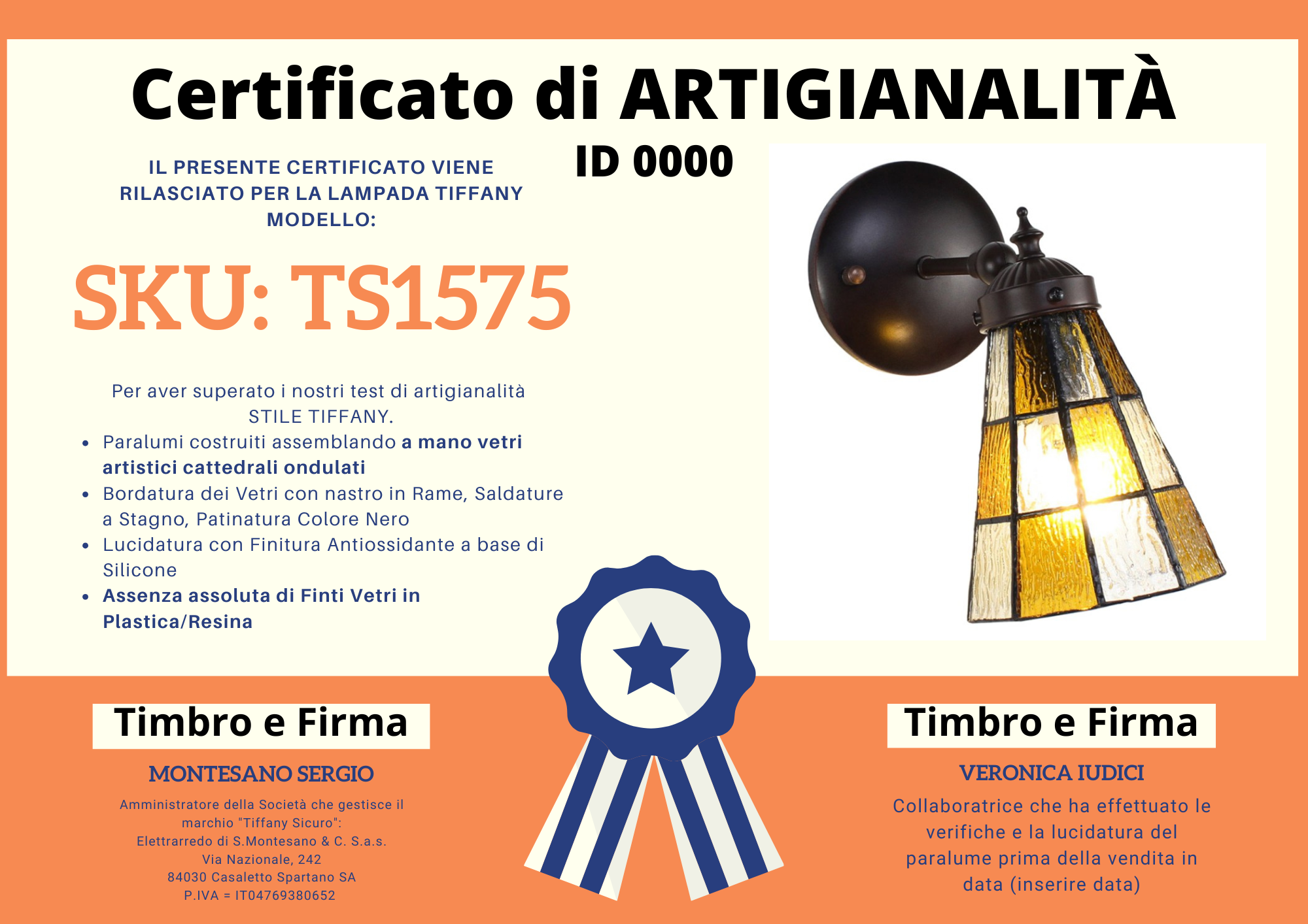 Faretto da Parete Tiffany Vintage, certificato