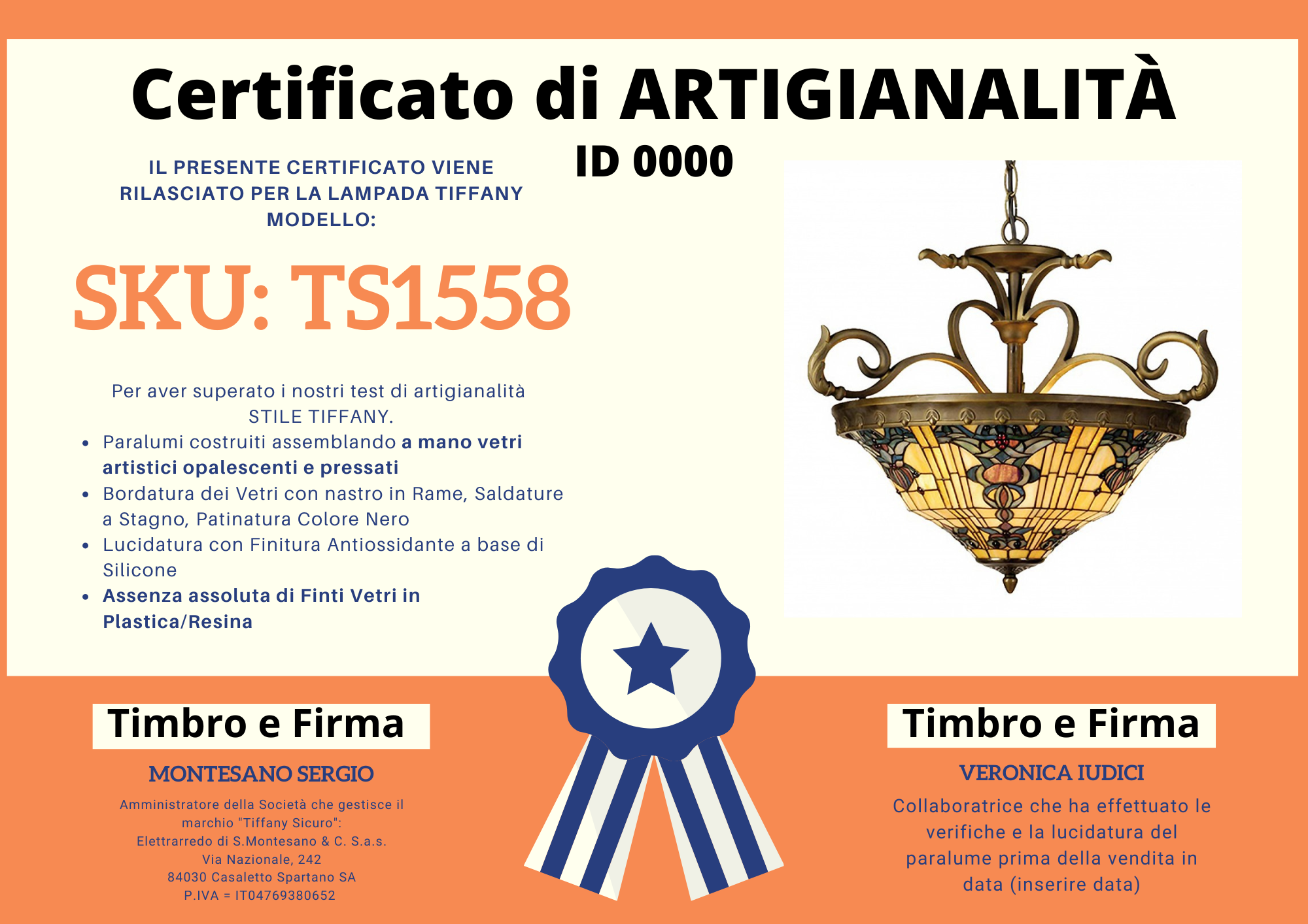 Lampadario Tiffany Antico, 56cm 5 Lampadario Tiffany Antico, certificato