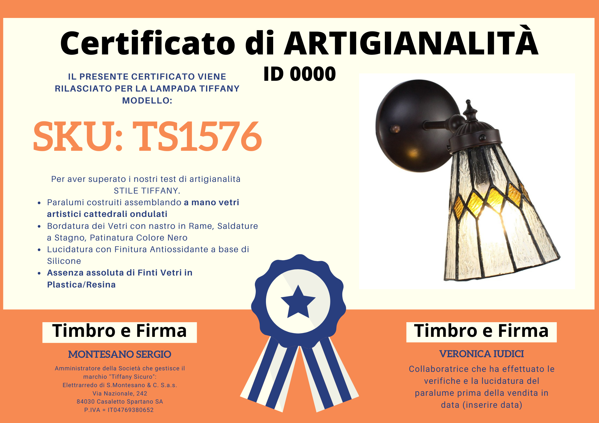 Faretto da Parete Tiffany Rombi, certificato
