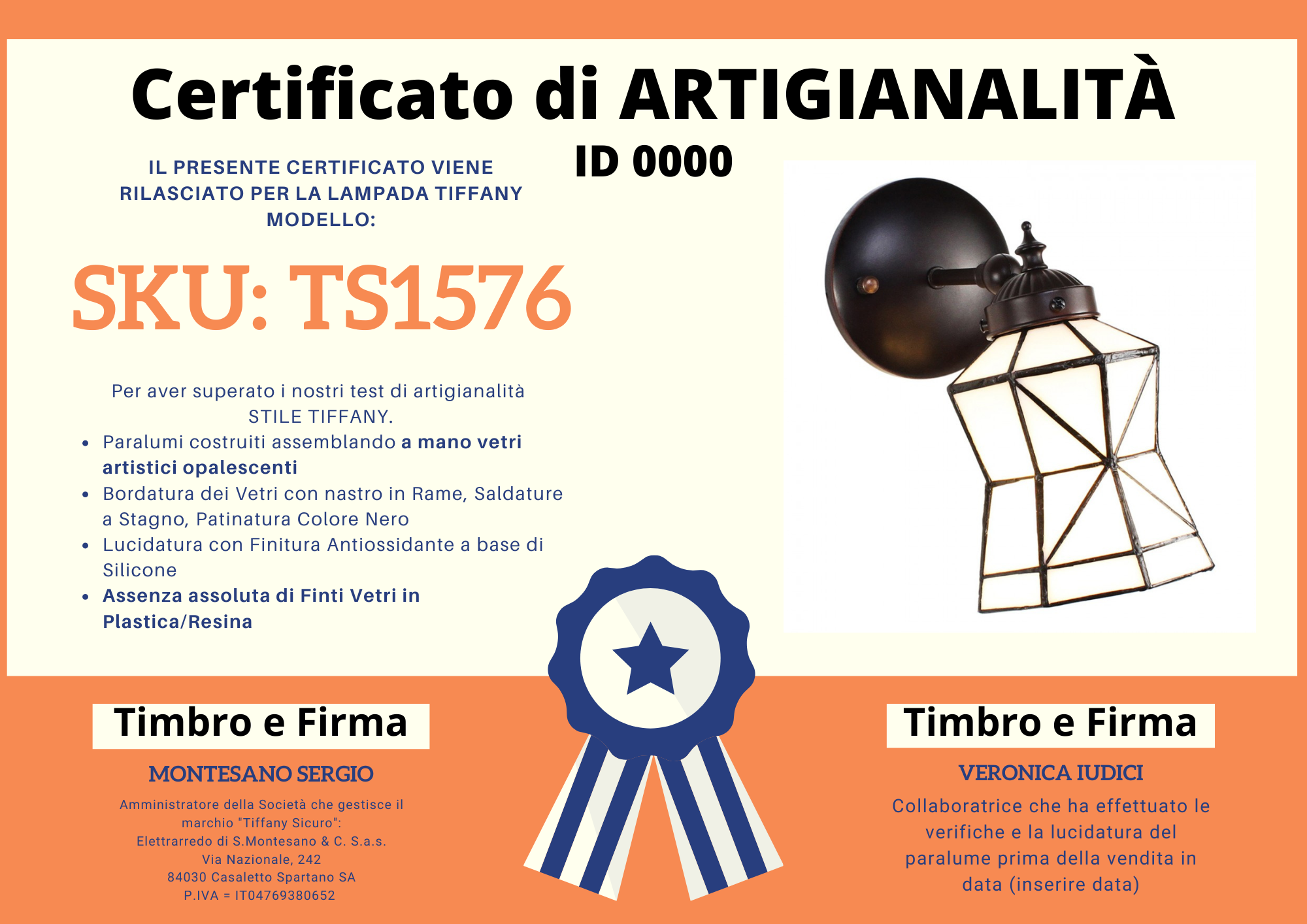 Faretto da Parete Tiffany Spigoli, diametro 12cm 8 Faretto da Parete Tiffany Spigoli, certificato