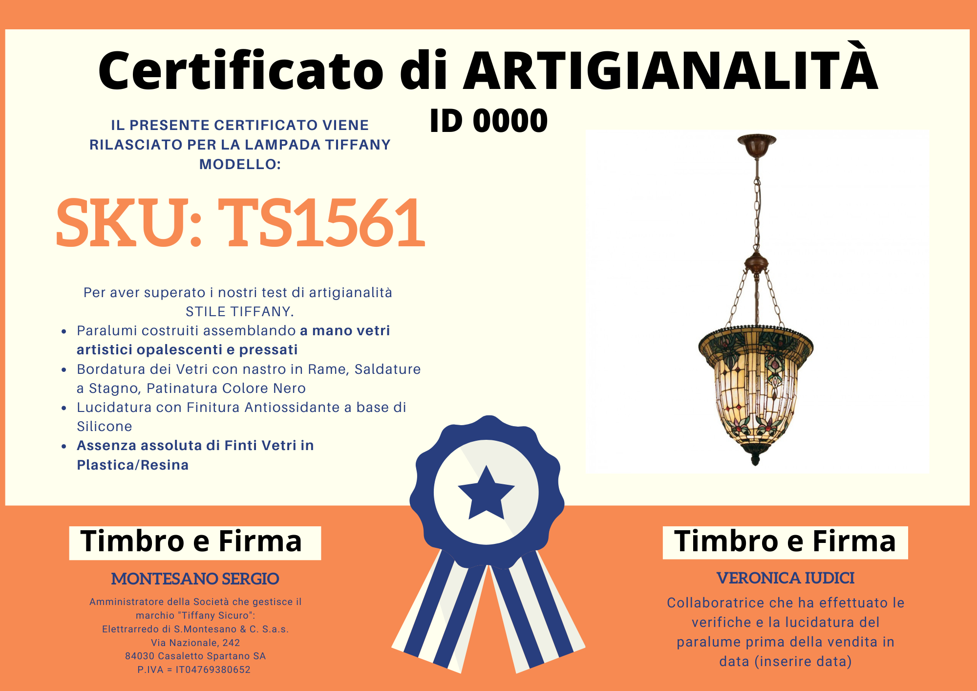 Lampadario Tiffany Art Nouveau, certificato