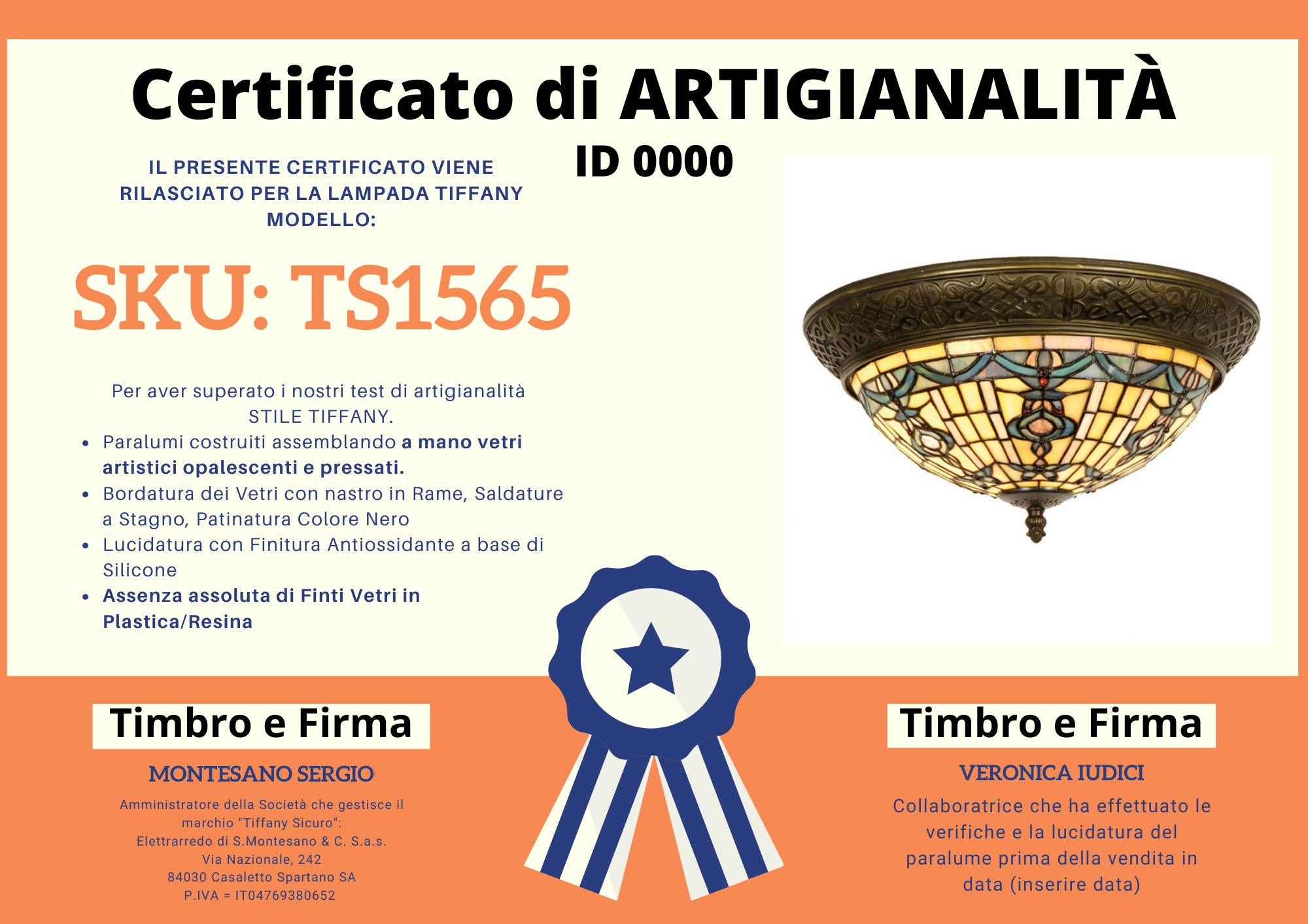 Plafoniera Tiffany Stile Antico, certificato