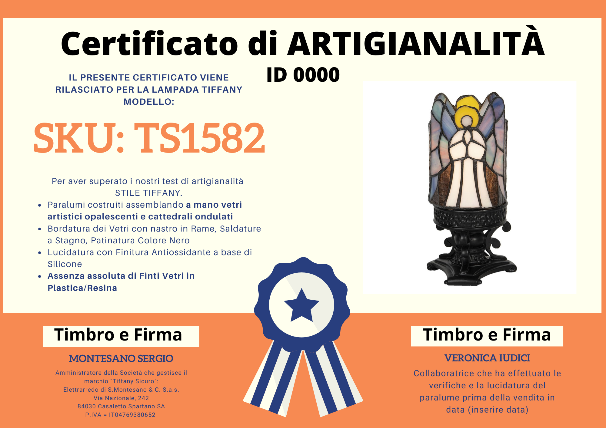 Abatjour Tiffany Angelo, certificato