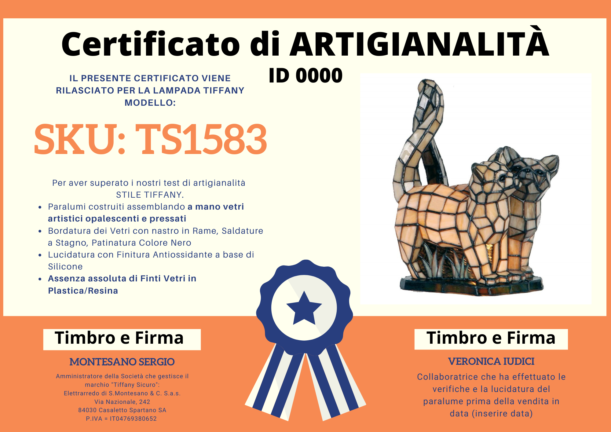 Lampada da Tavolo Tiffany Gatti, alta 27cm 4 Lampada da Tavolo Tiffany Gatti, cetificato