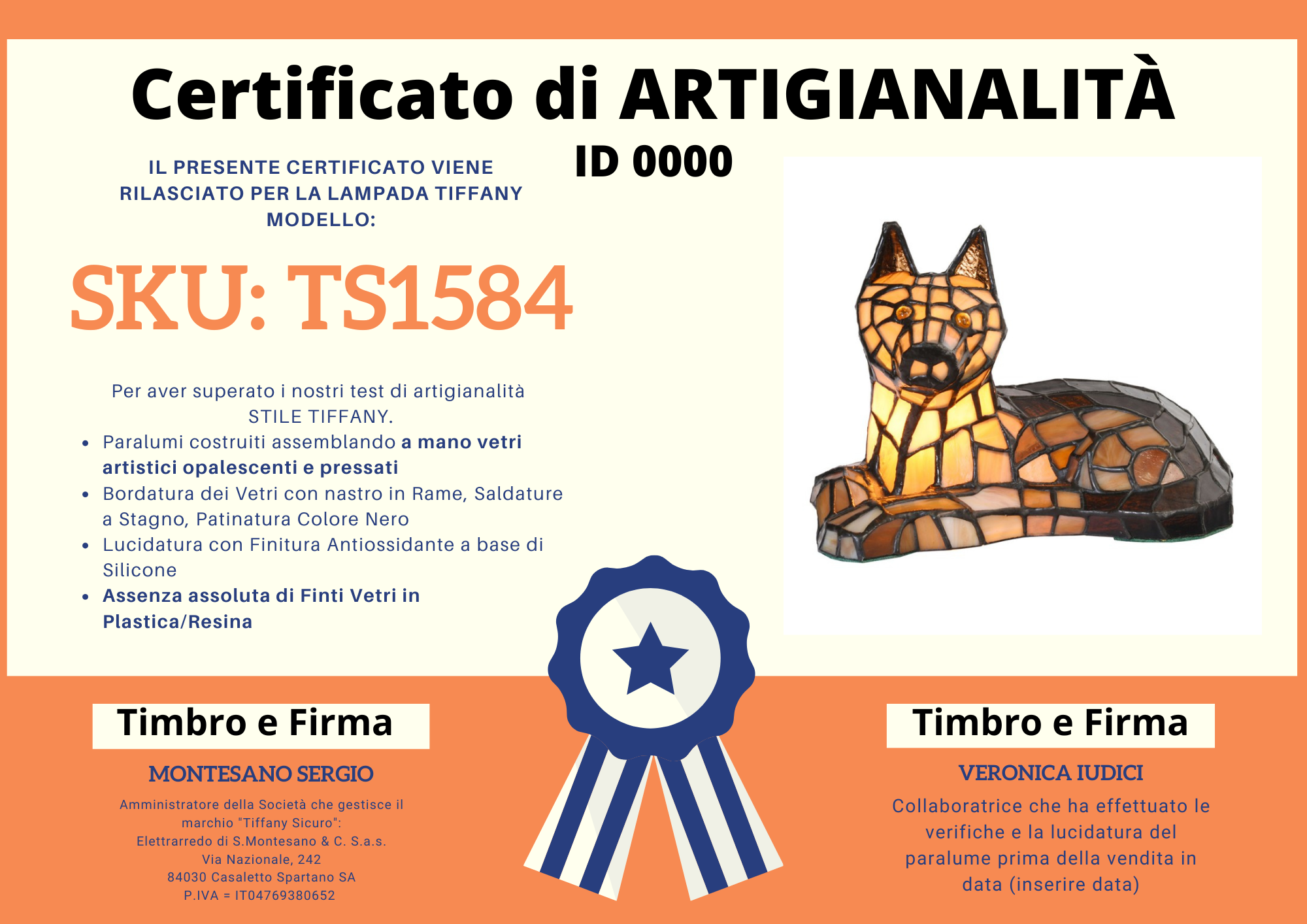 Lampada da Tavolo Tiffany Cane, certificato