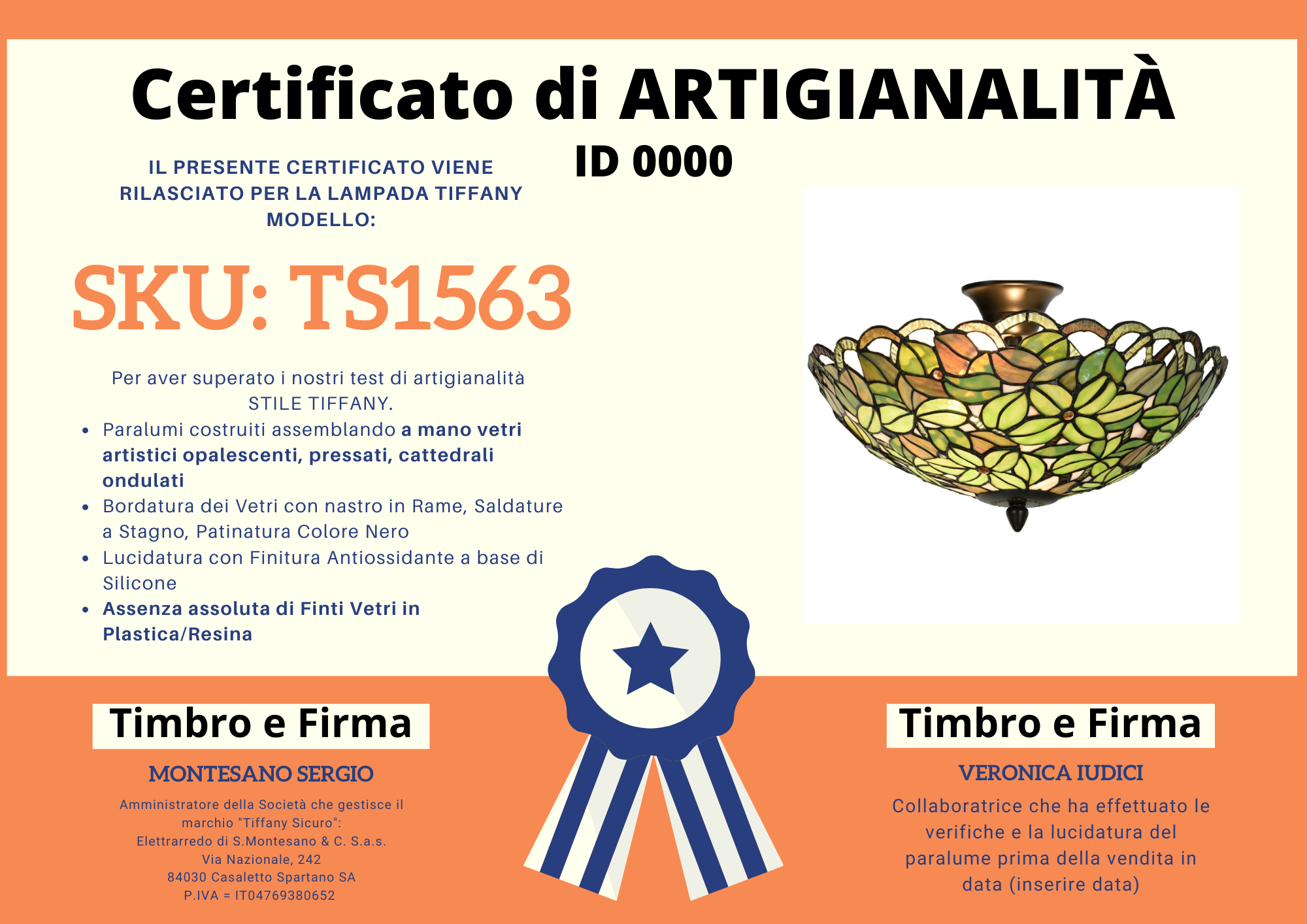 Plafoniera Stile Tiffany Fiori, certificato