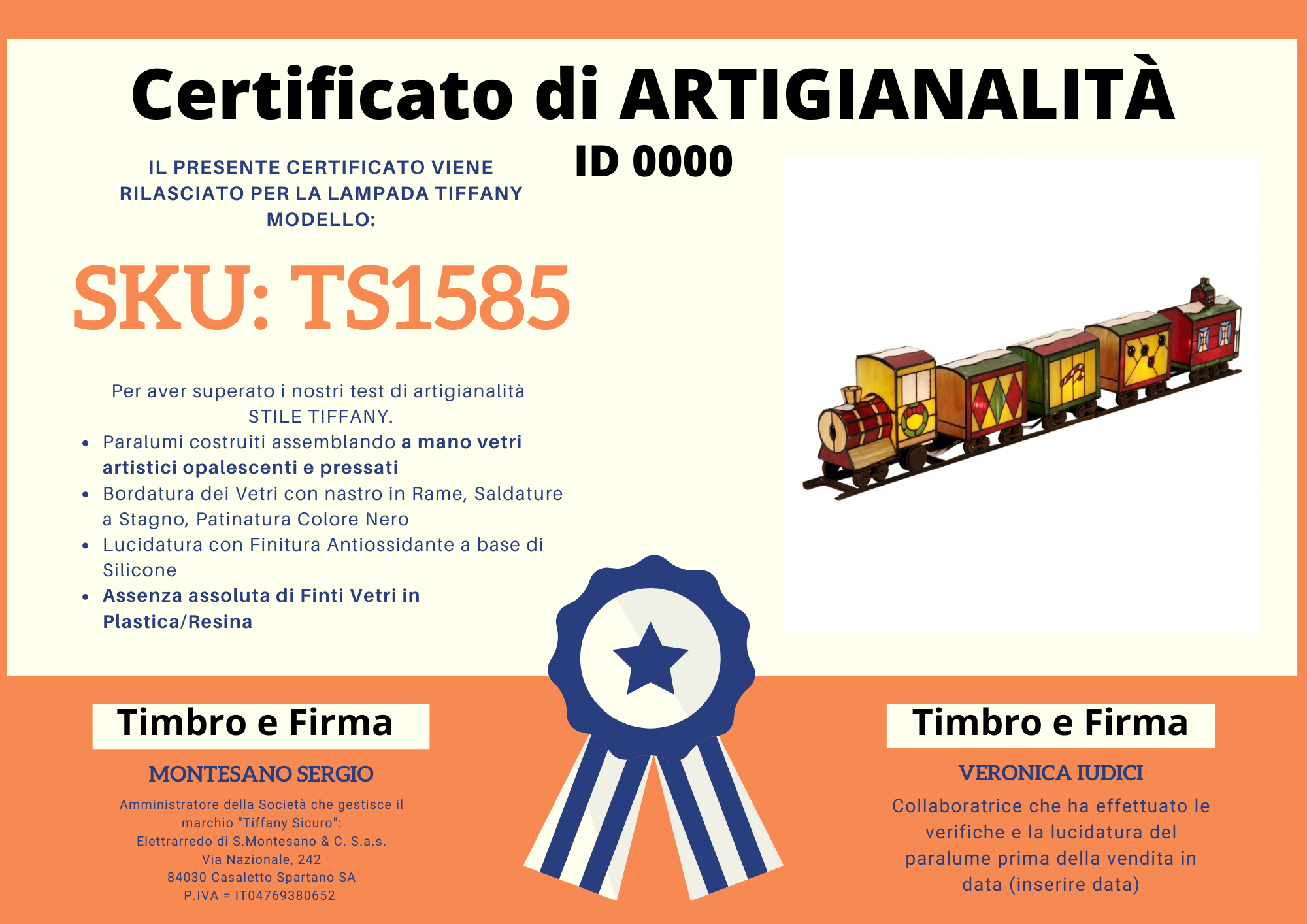 Lampada da Tavolo Tiffany Treno, 100cm 6 Lampada da Tavolo Tiffany Treno, certificato
