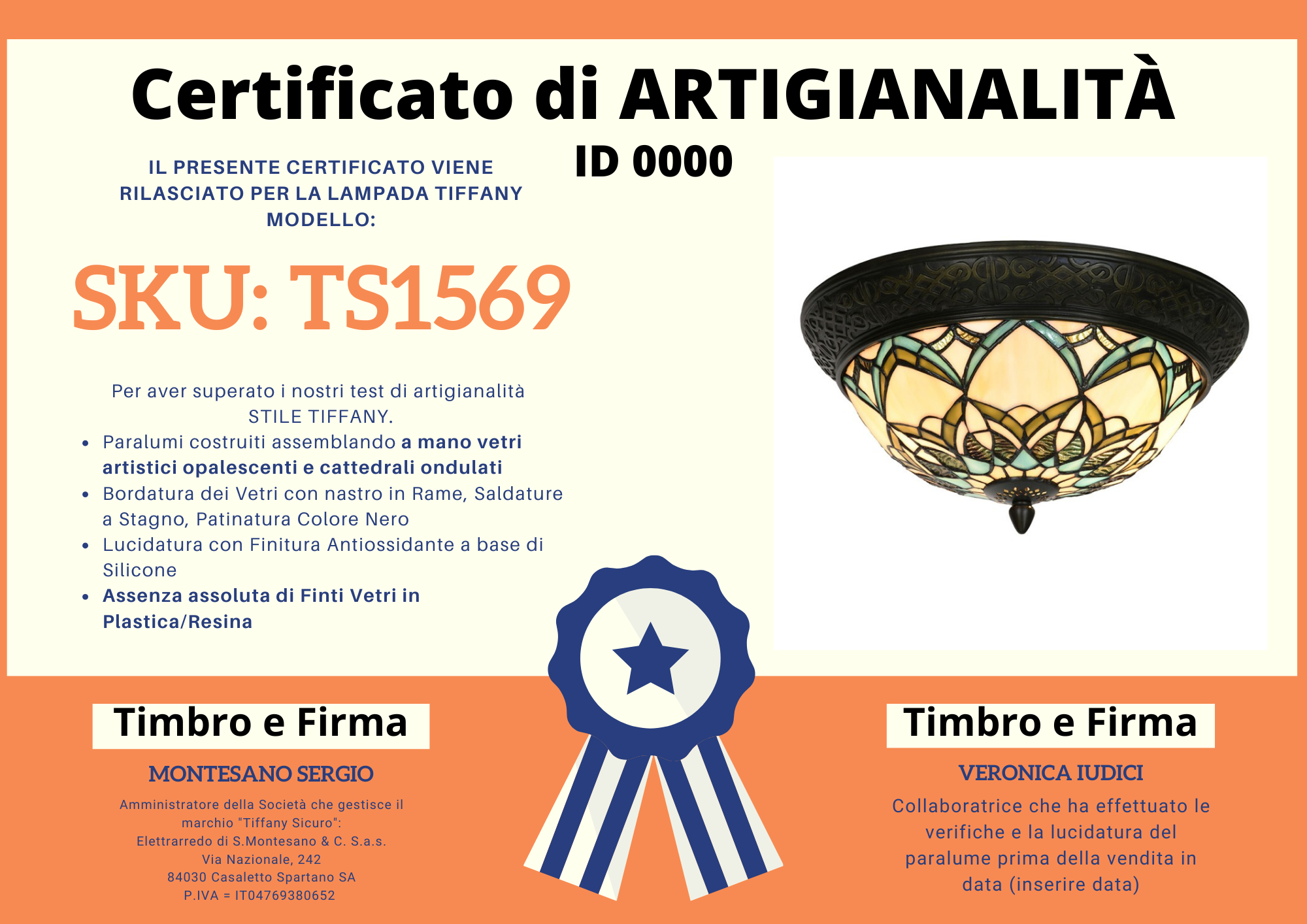 Plafoniera Tiffany Art Nouveau, 37cm 6 Plafoniera Tiffany Art Nouveau, certificato