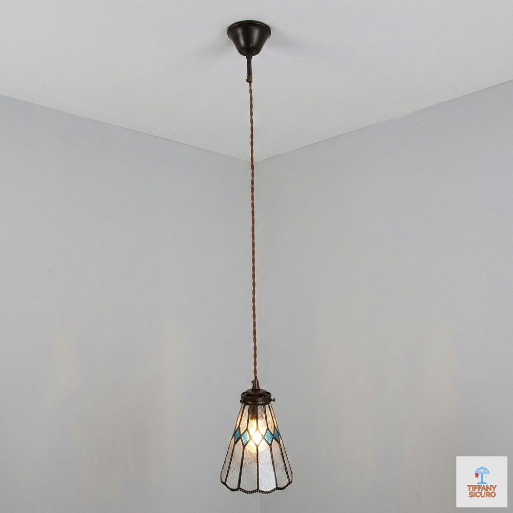 Lampada Stile Tiffany a Sospensione Stile Vintage Celeste, 15cm 1 Lampada Stile Tiffany a Sospensione Stile Vintage Celeste
