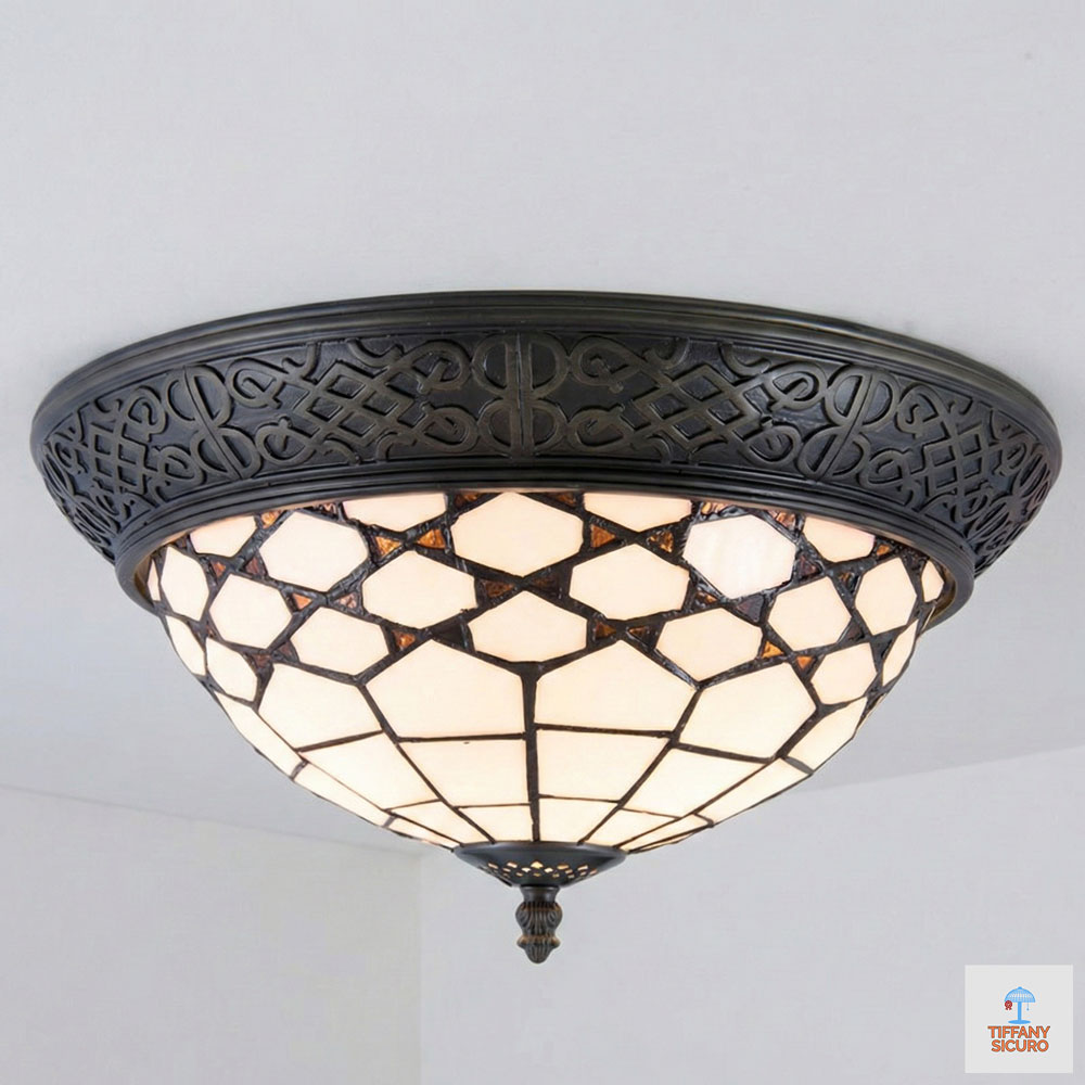 Plafoniera Tiffany in Stile Art Deco, 38cm 1 Plafoniera Tiffany in Stile Art Deco