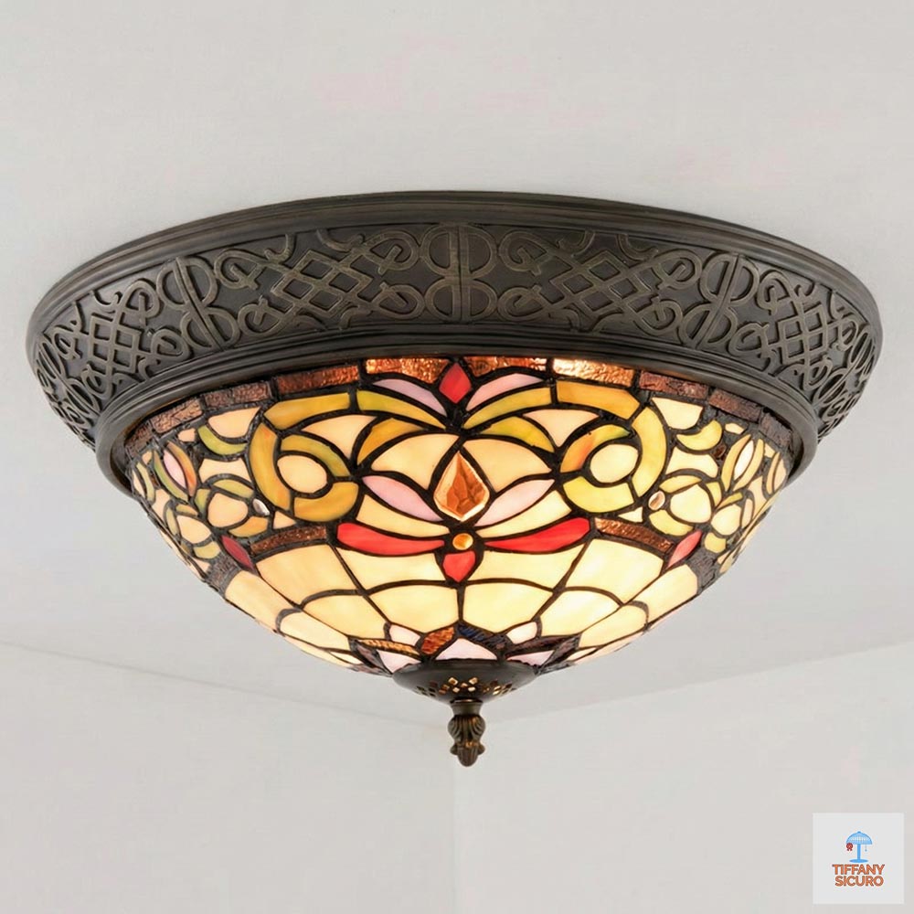 Plafoniera Tiffany in Stile Liberty, 38cm 1 Plafoniera Tiffany in Stile Liberty