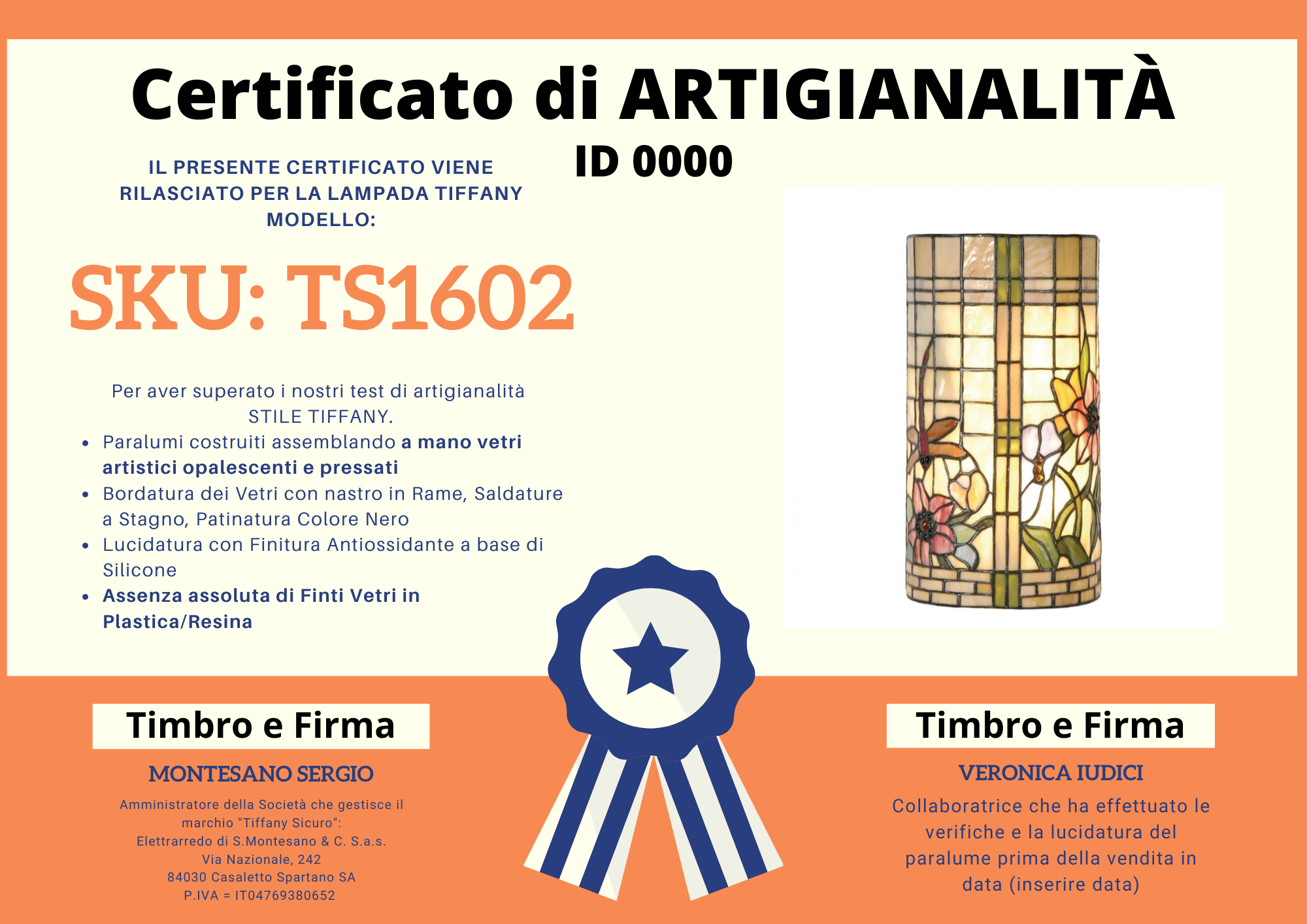 Applique Tiffany Fiori e Libellule, alta 36cm 4 Applique Tiffany Fiori e Libellule, certificato
