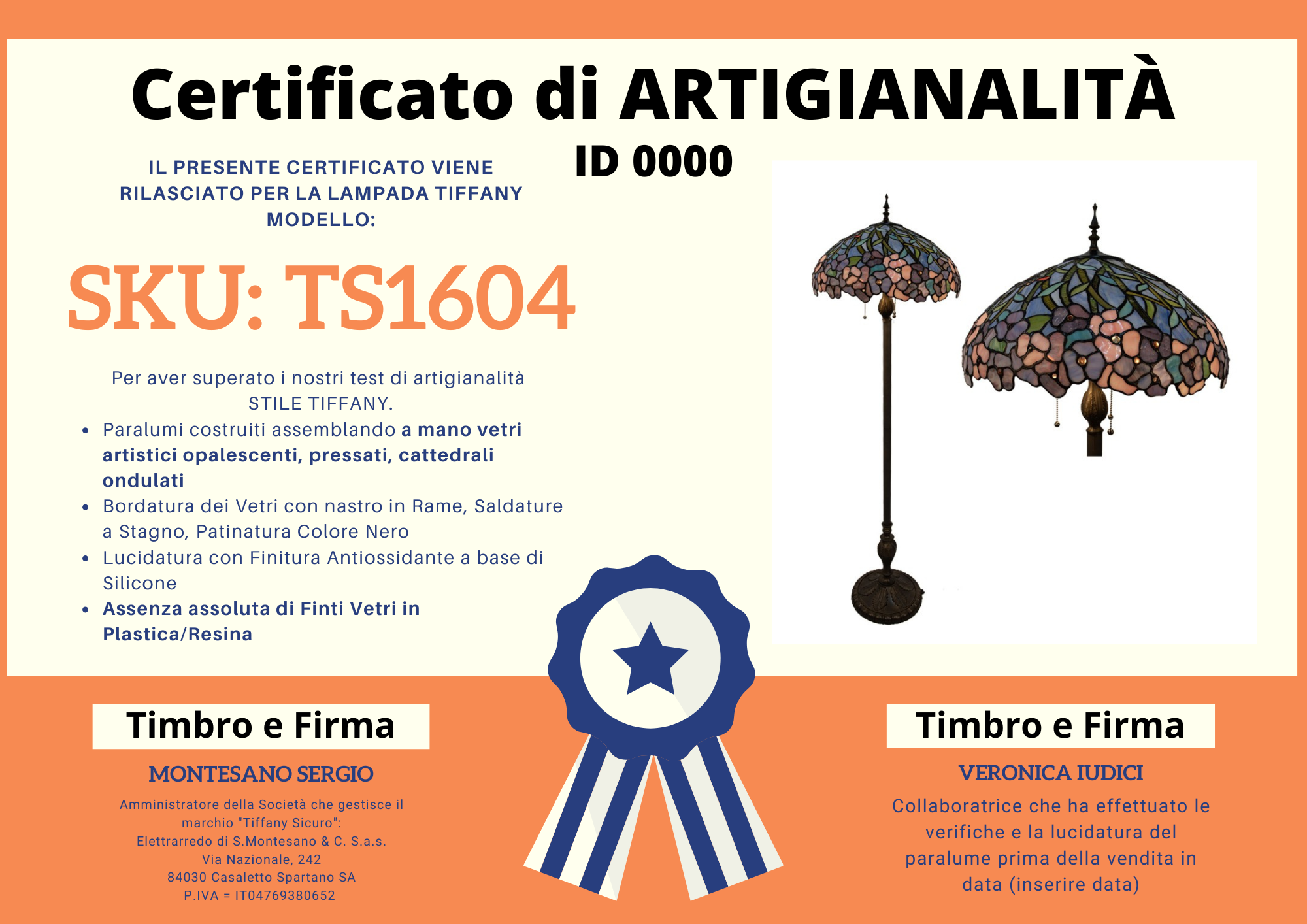Piantana Tiffany Stile con Fiori, certificato