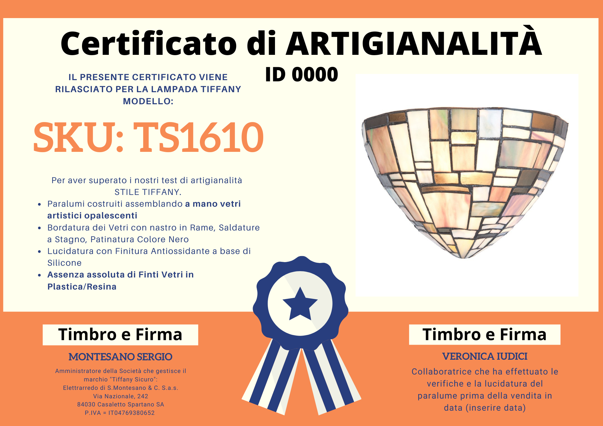Applique Tiffany Geometrica, certificato