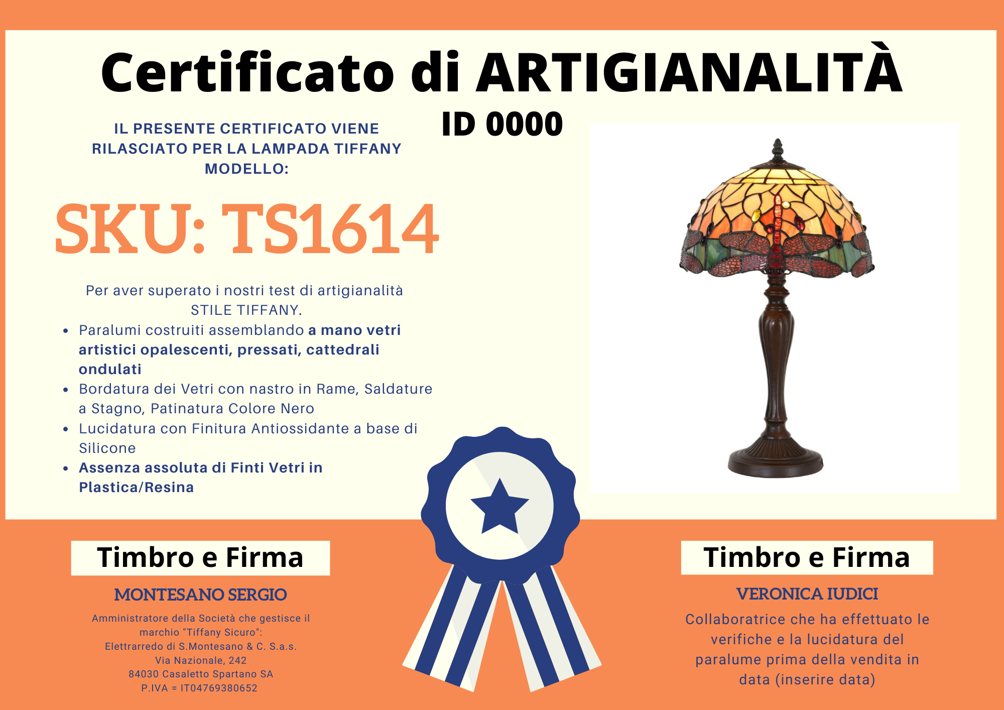 Lampada da Tavolo Tiffany Libellule Rosse, certificato