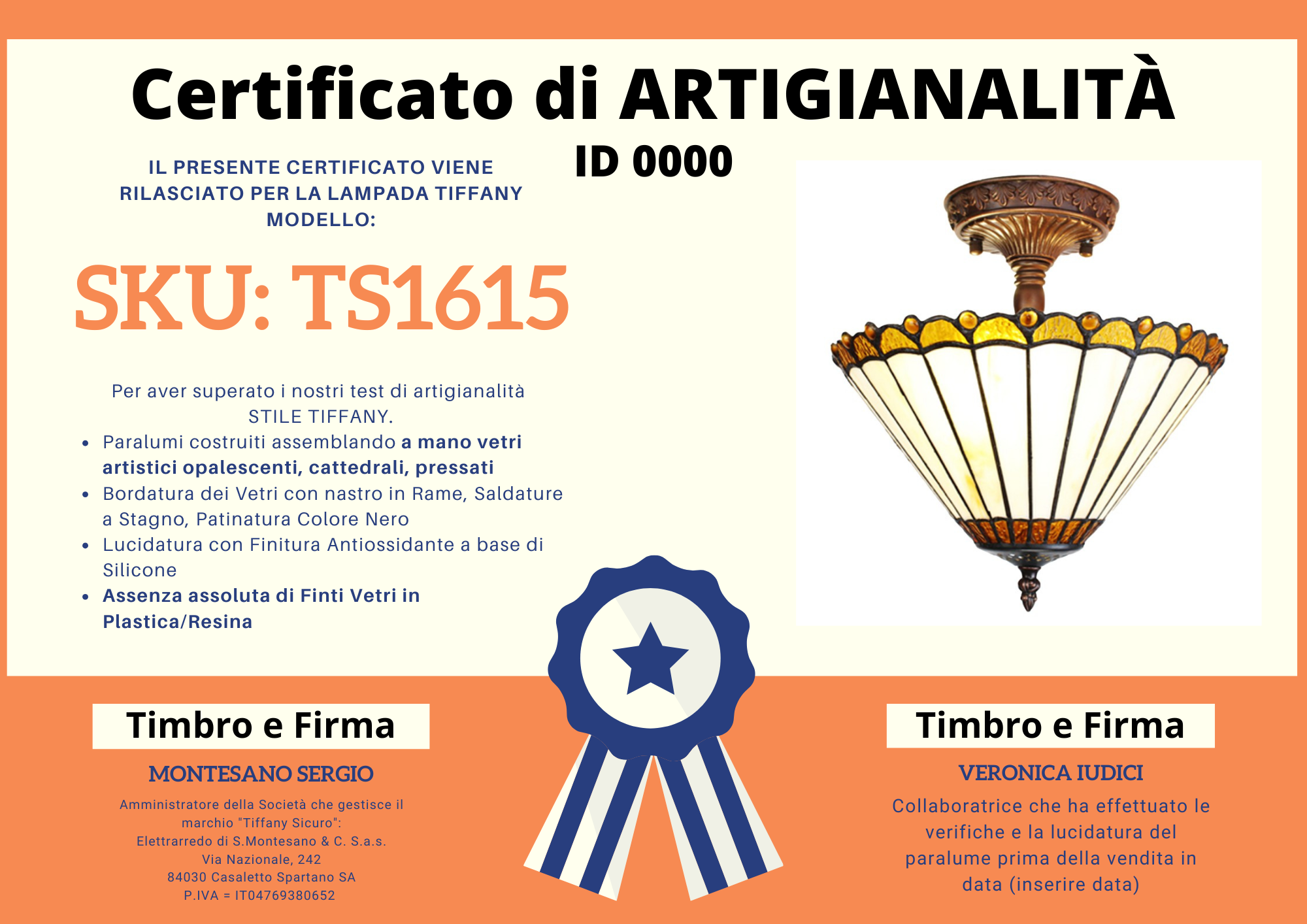 Plafoniera Tiffany Stile Vintage, 29cm 5 Plafoniera Tiffany Stile Vintage, certificato