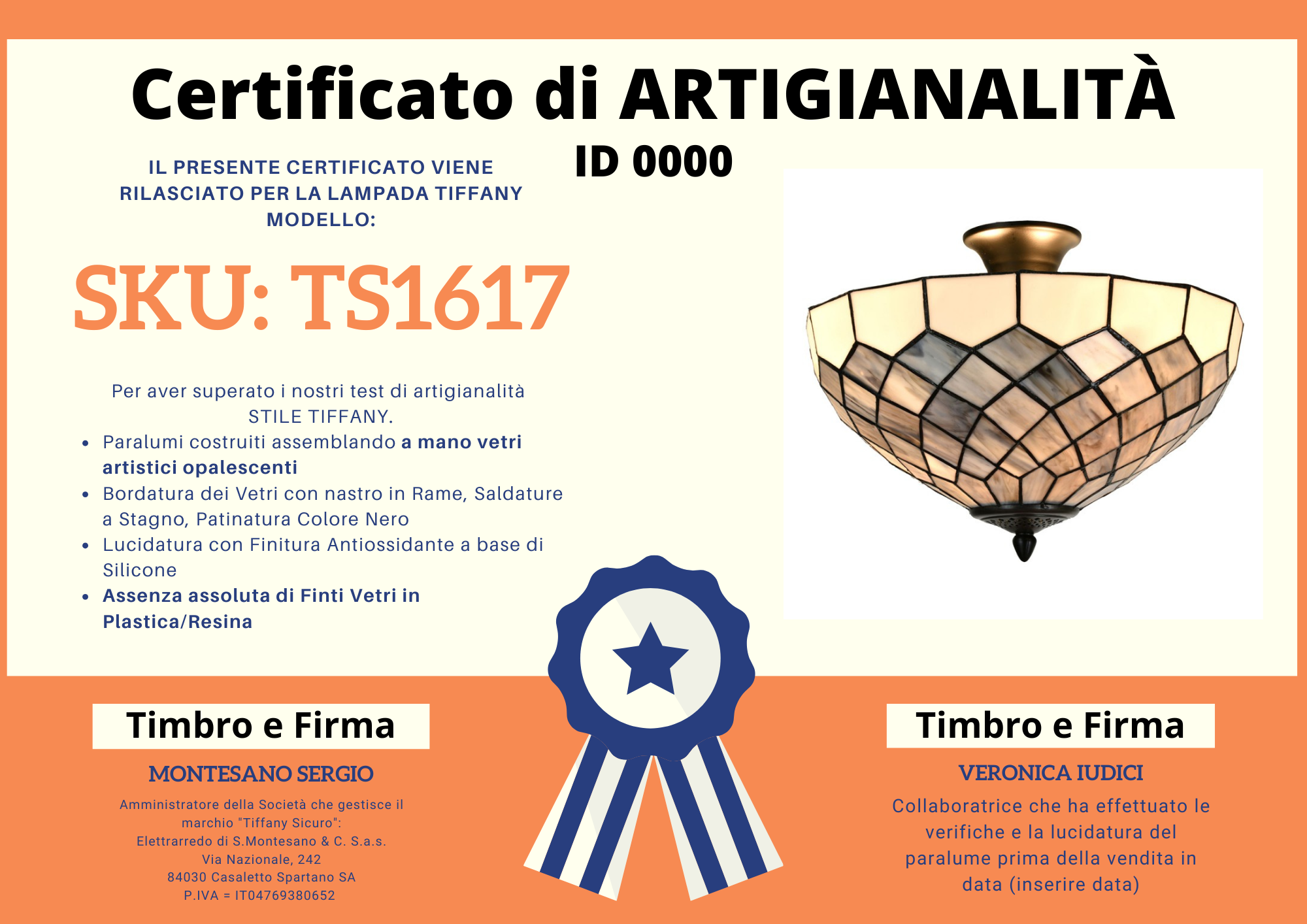 Plafoniera Tiffany Stile Art Deco Rombi, 41cm 7 Plafoniera Tiffany Stile Art Deco Rombi, certificato