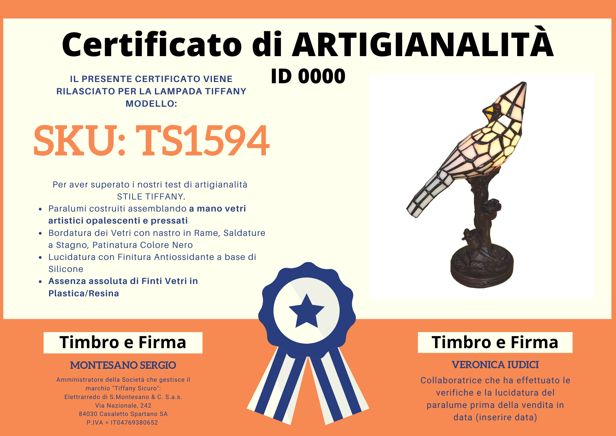 Lampada da Tavolo Tiffany Uccello Beige, Altezza 33cm 5 Lampada da Tavolo Tiffany Uccello Beige, certificato