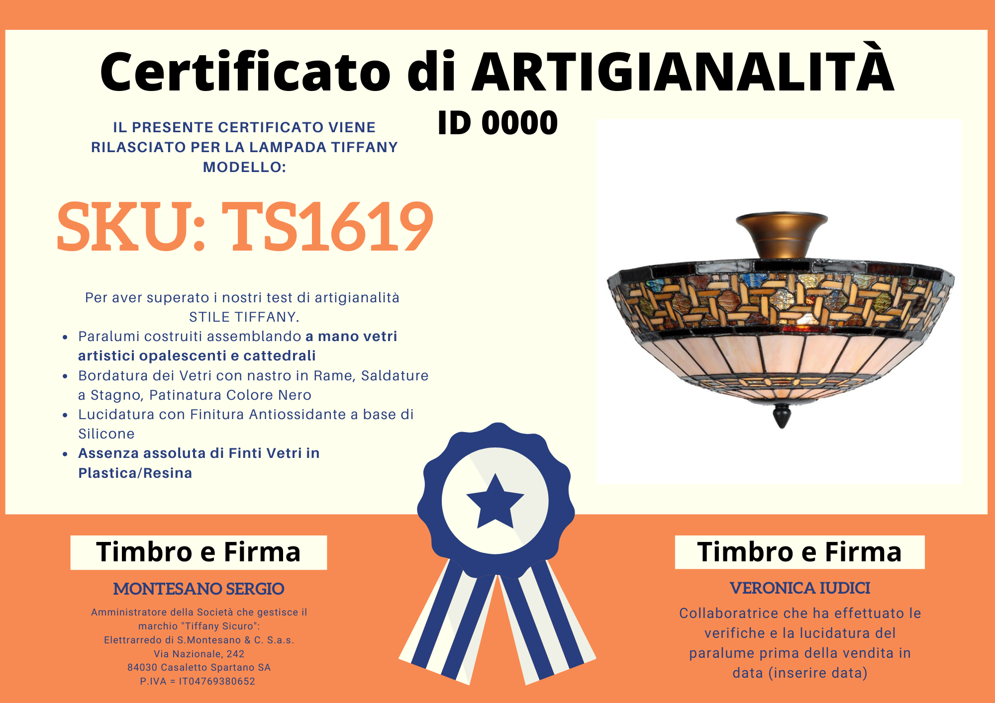 Plafoniera Tiffany Stile Art Deco Mosaico, certificato