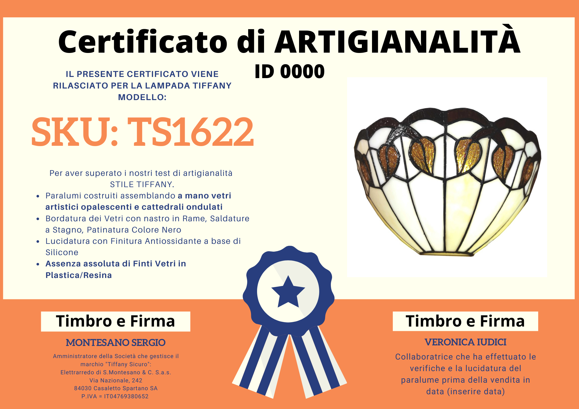 Applique Tiffany Tulipani, certificato