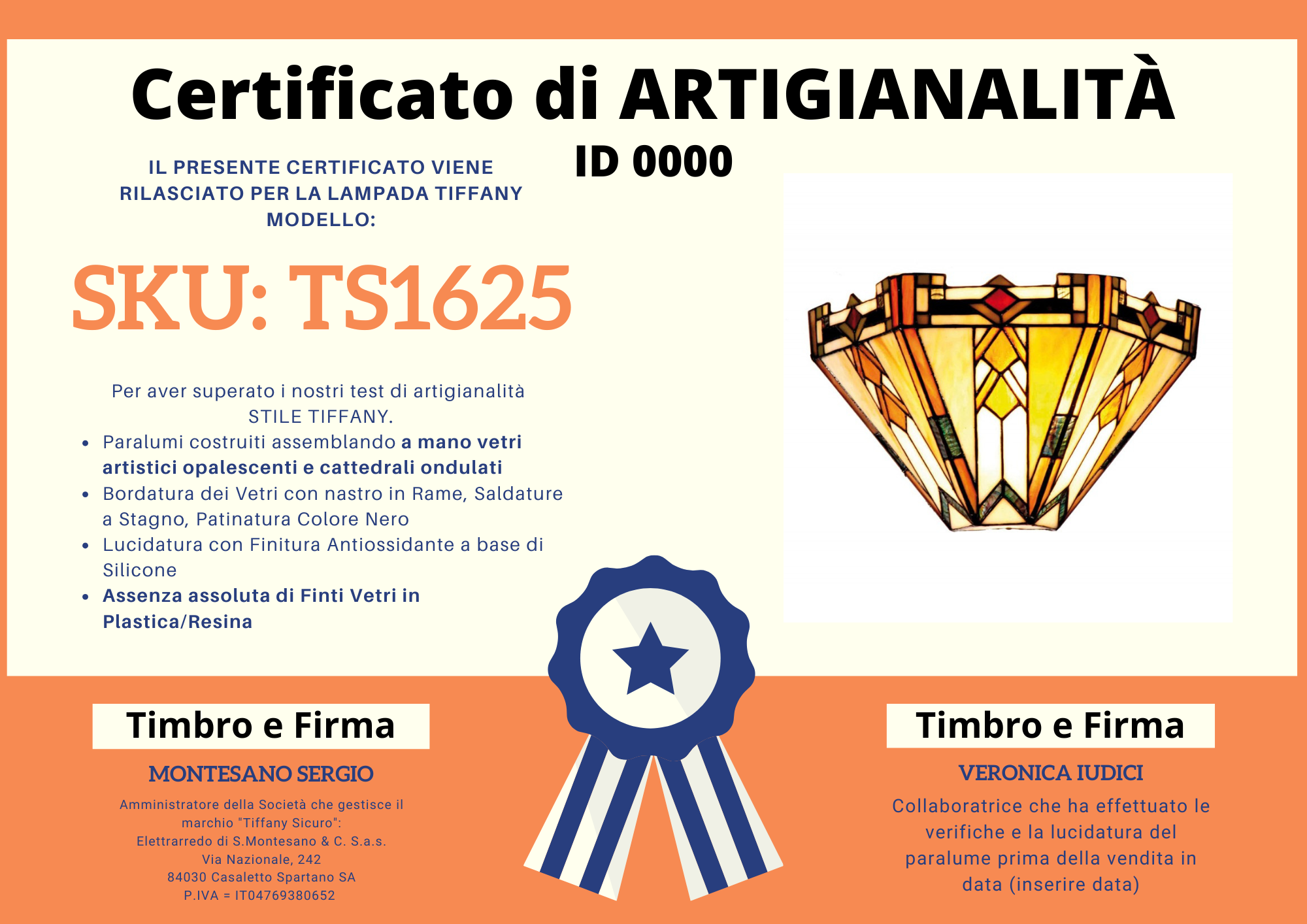 Applique Lampada da Parete Tiffany Art Deco, larga 31cm 4 Applique Lampada da Parete Tiffany Art Deco, certificato