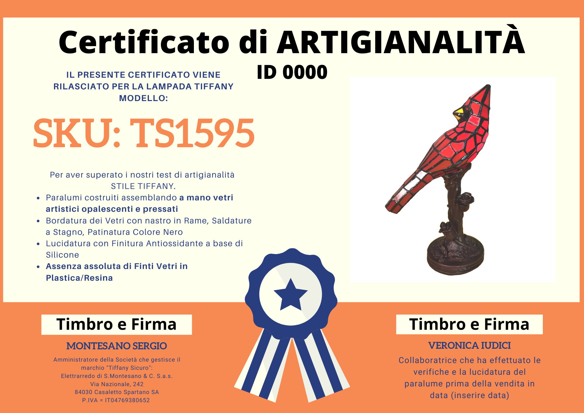 Lampada da Tavolo Tiffany Uccello Rosso, Altezza 33cm 4 Lampada da Tavolo Tiffany Uccello Rosso, certificato