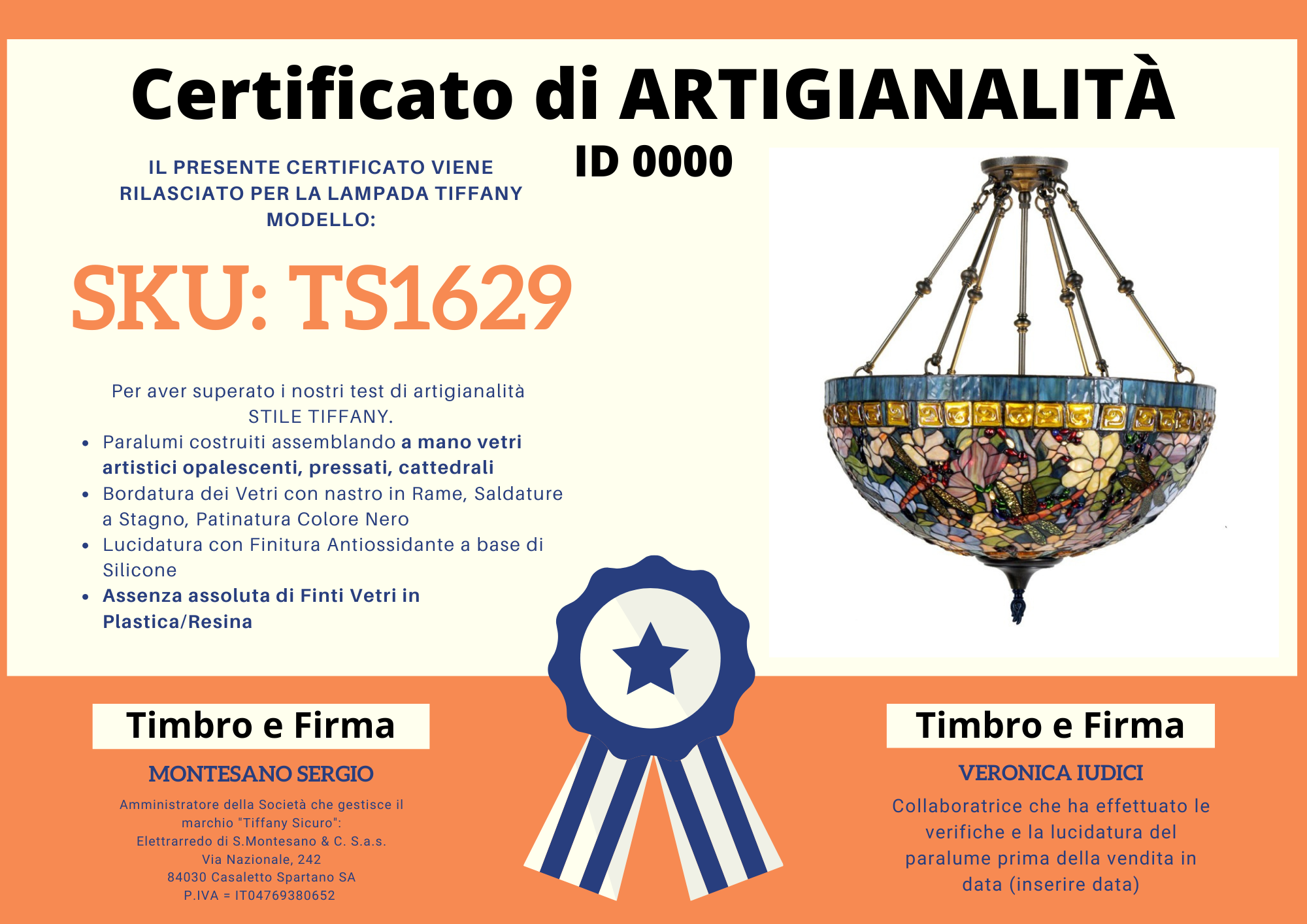 Lampadario Tiffany Fiori e Libellule, 70cm 5 Lampadario Tiffany Fiori e Libellule, certificato