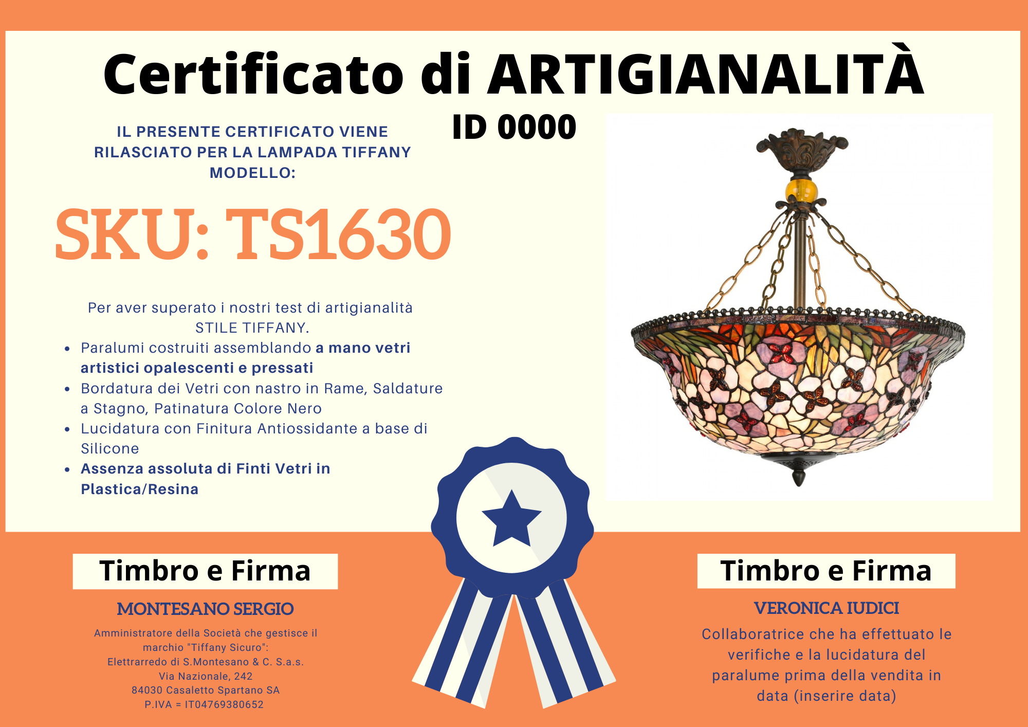 Lampadario Tiffany Invertito Fiori, certificato