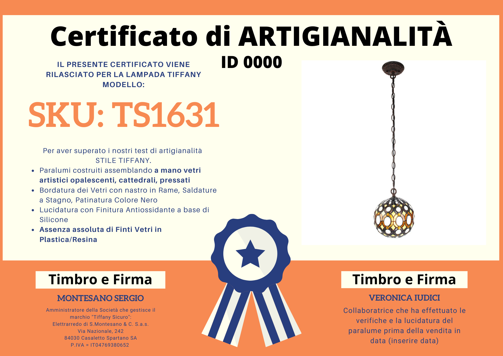 Lampadario Tiffany Sfera, certificato