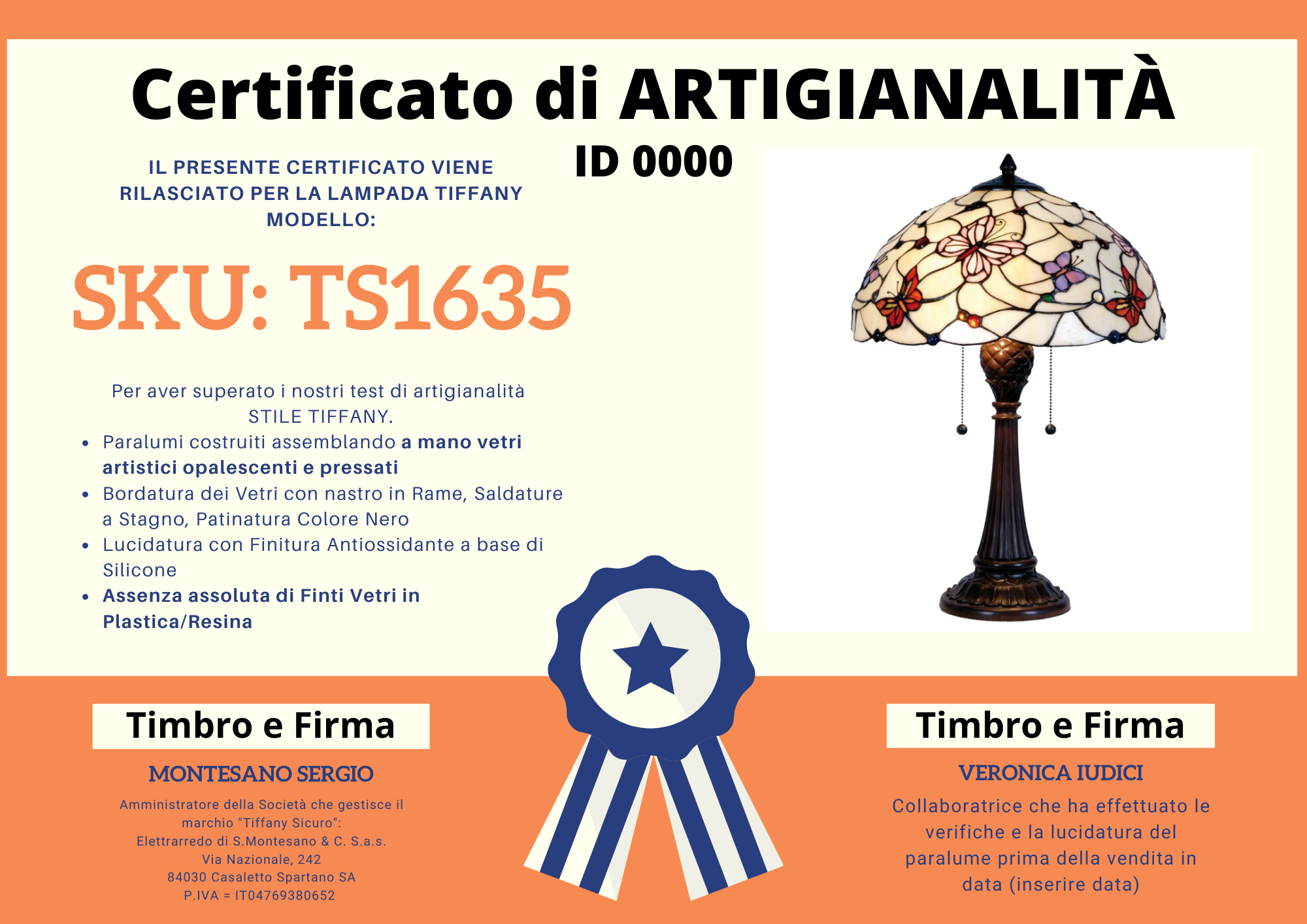 Lampada da Tavolo Liberty Farfalle, certificato