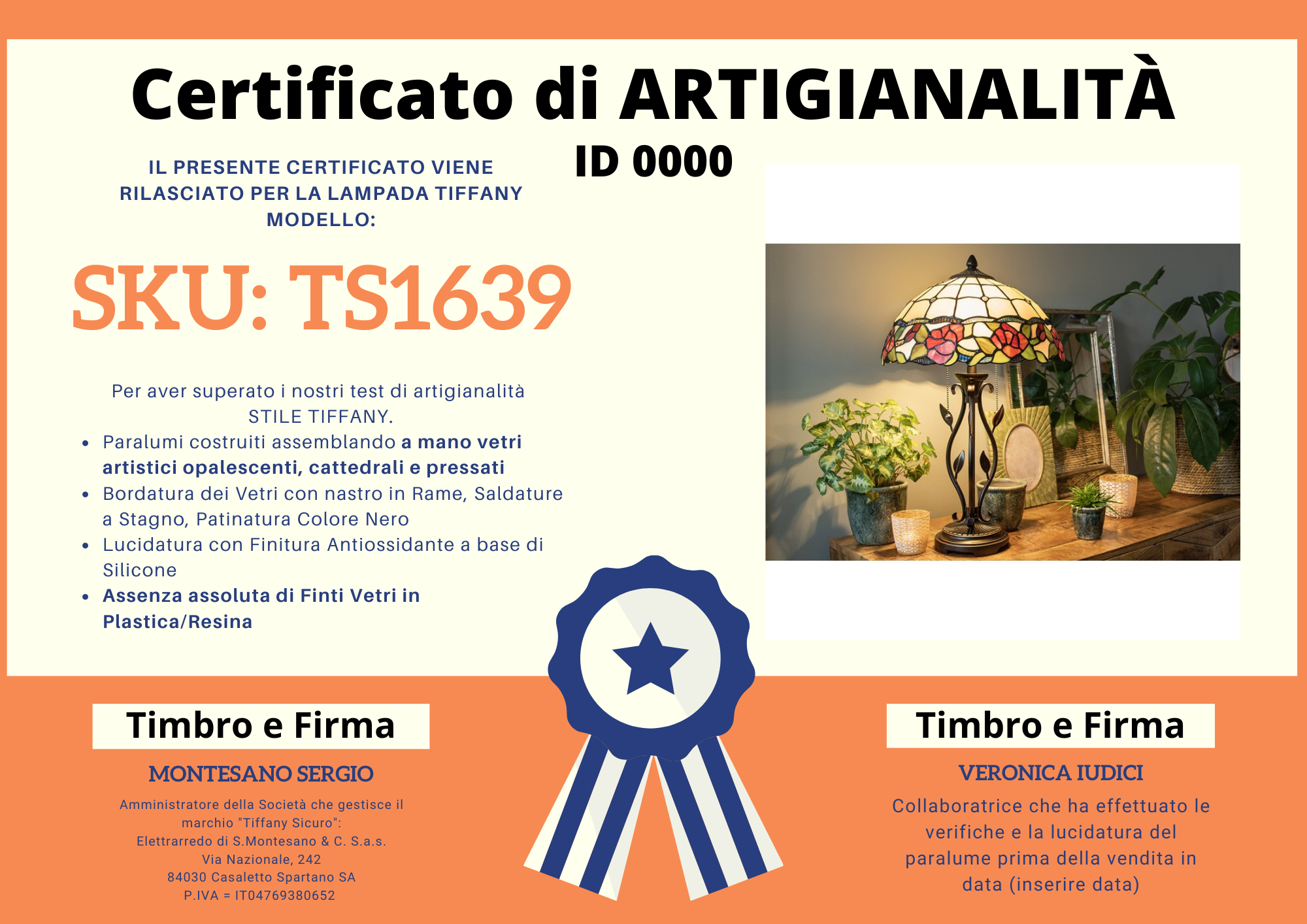 Lampada da Tavolo Liberty Rose, certificato