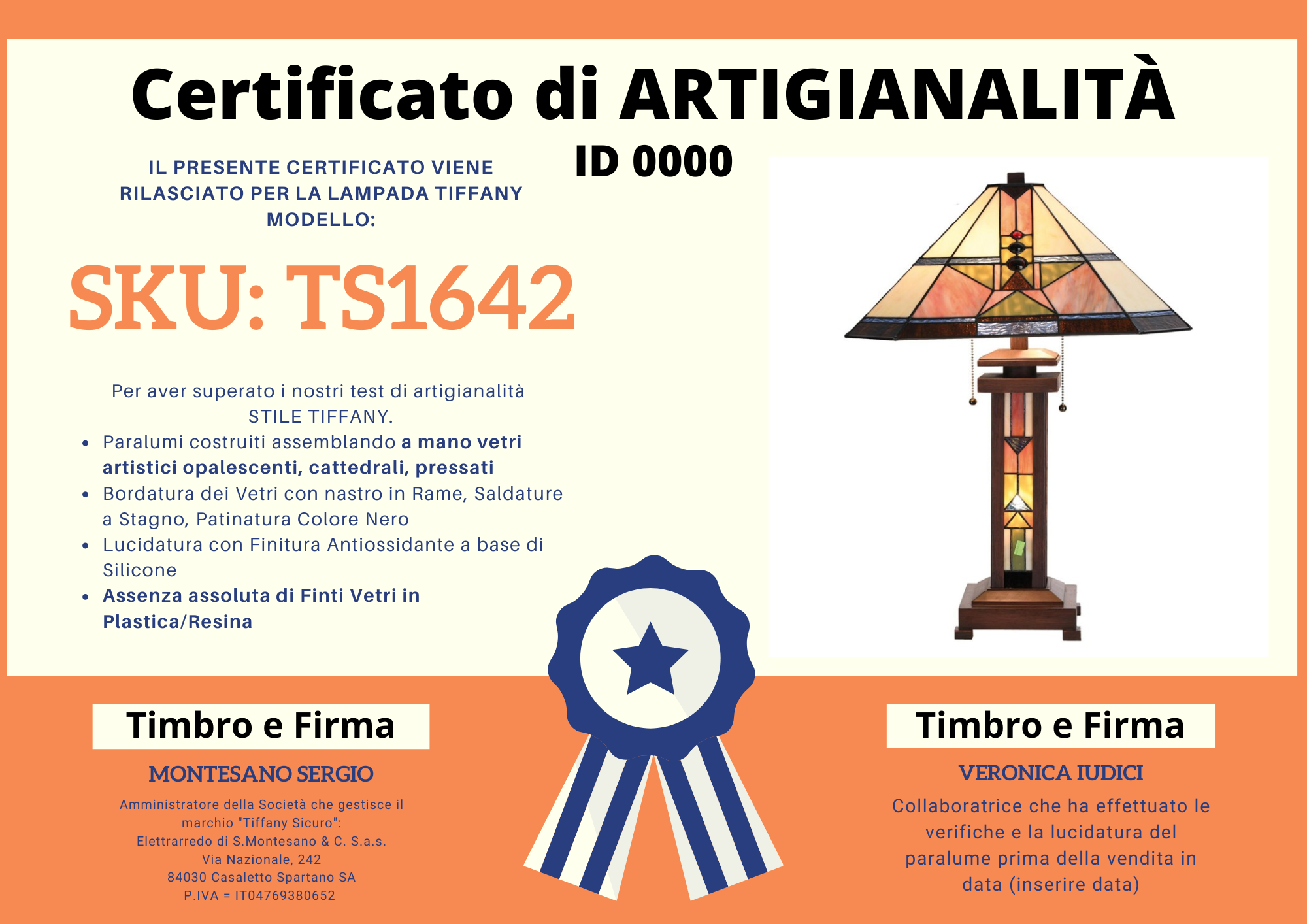 Lampada da Tavolo Liberty Base Illuminata, certificato
