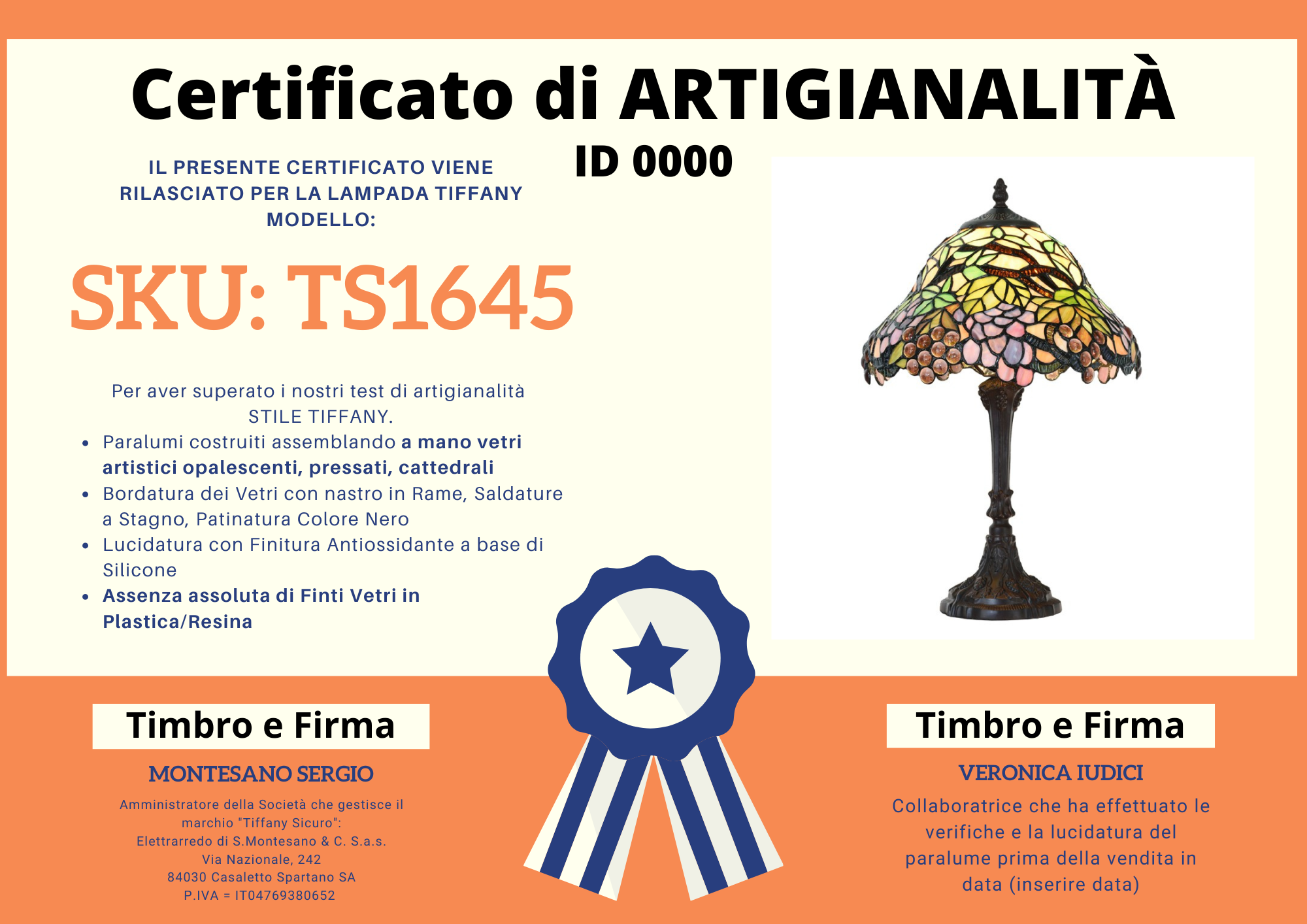 Lampada da Tavolo Liberty Uva, certificato