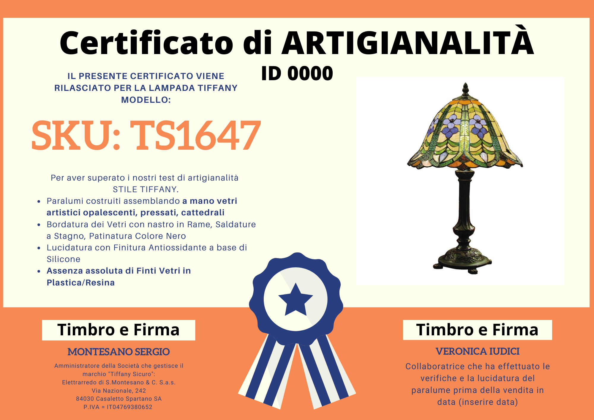 Lampada da Tavolo Liberty Fiori Classica, certificato