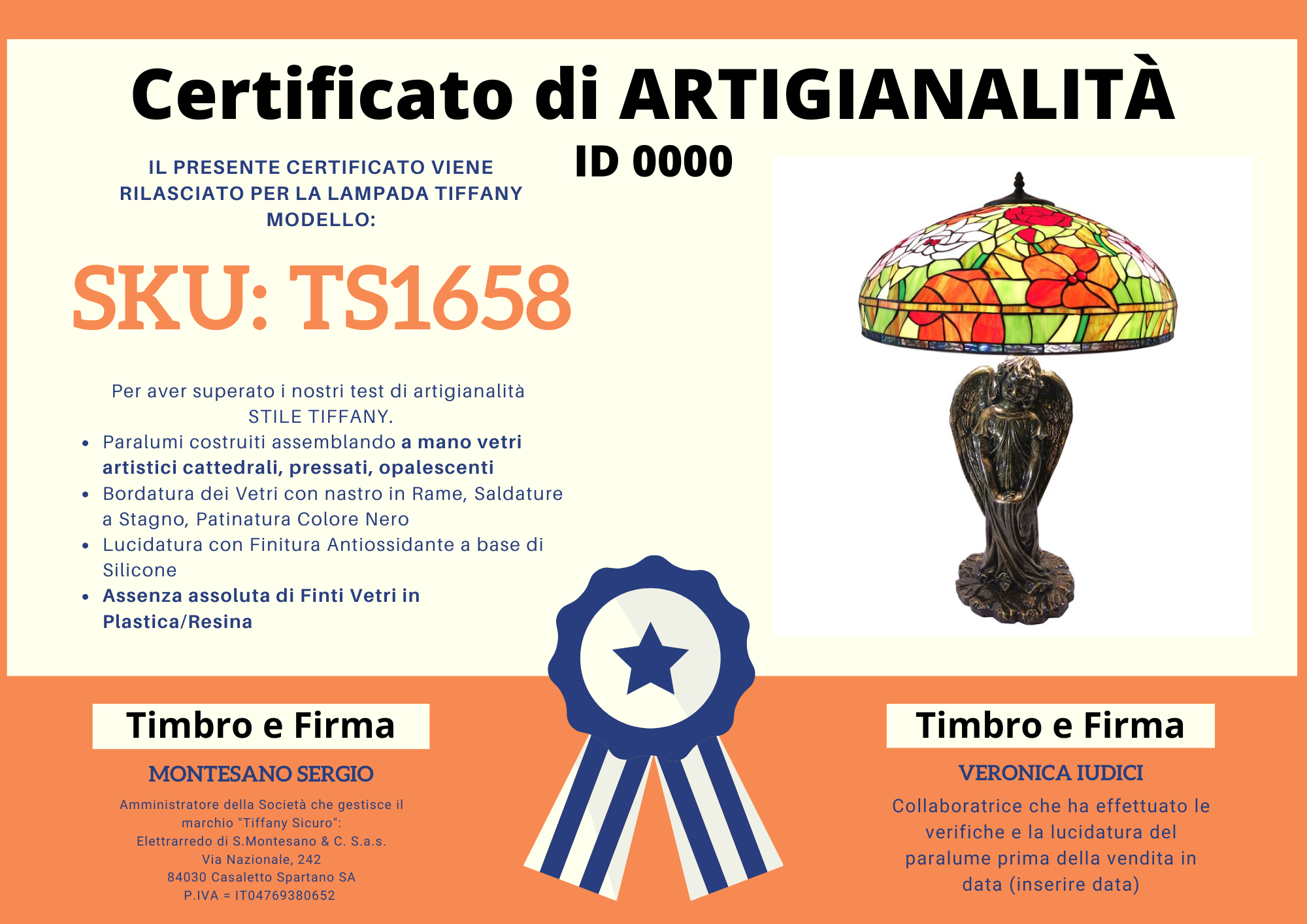 Lampada da Tavolo Liberty Angelo, certificato