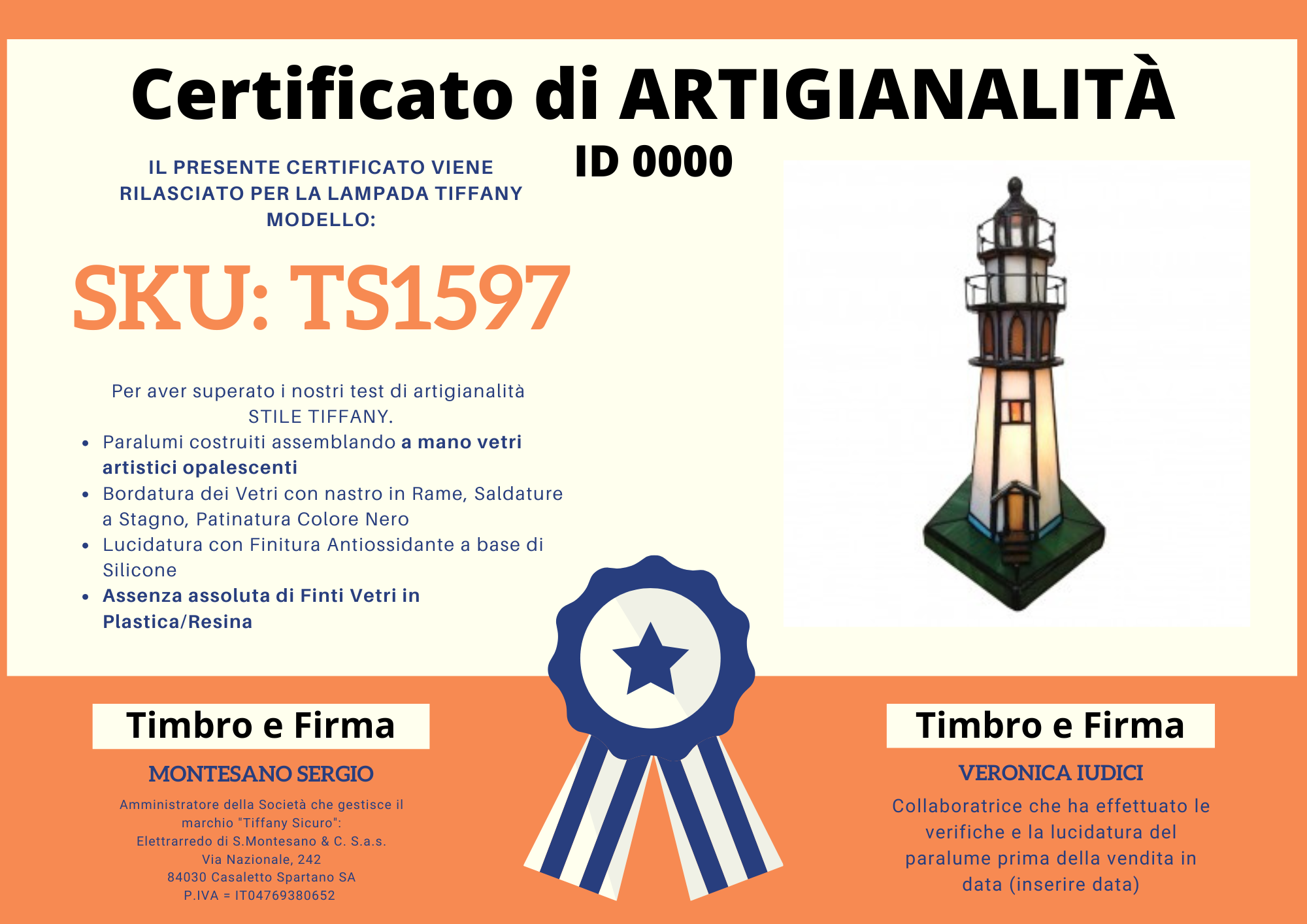 Abatjour Tiffany Faro, Altezza 25cm 2 Abatjour Tiffany Faro, certificato