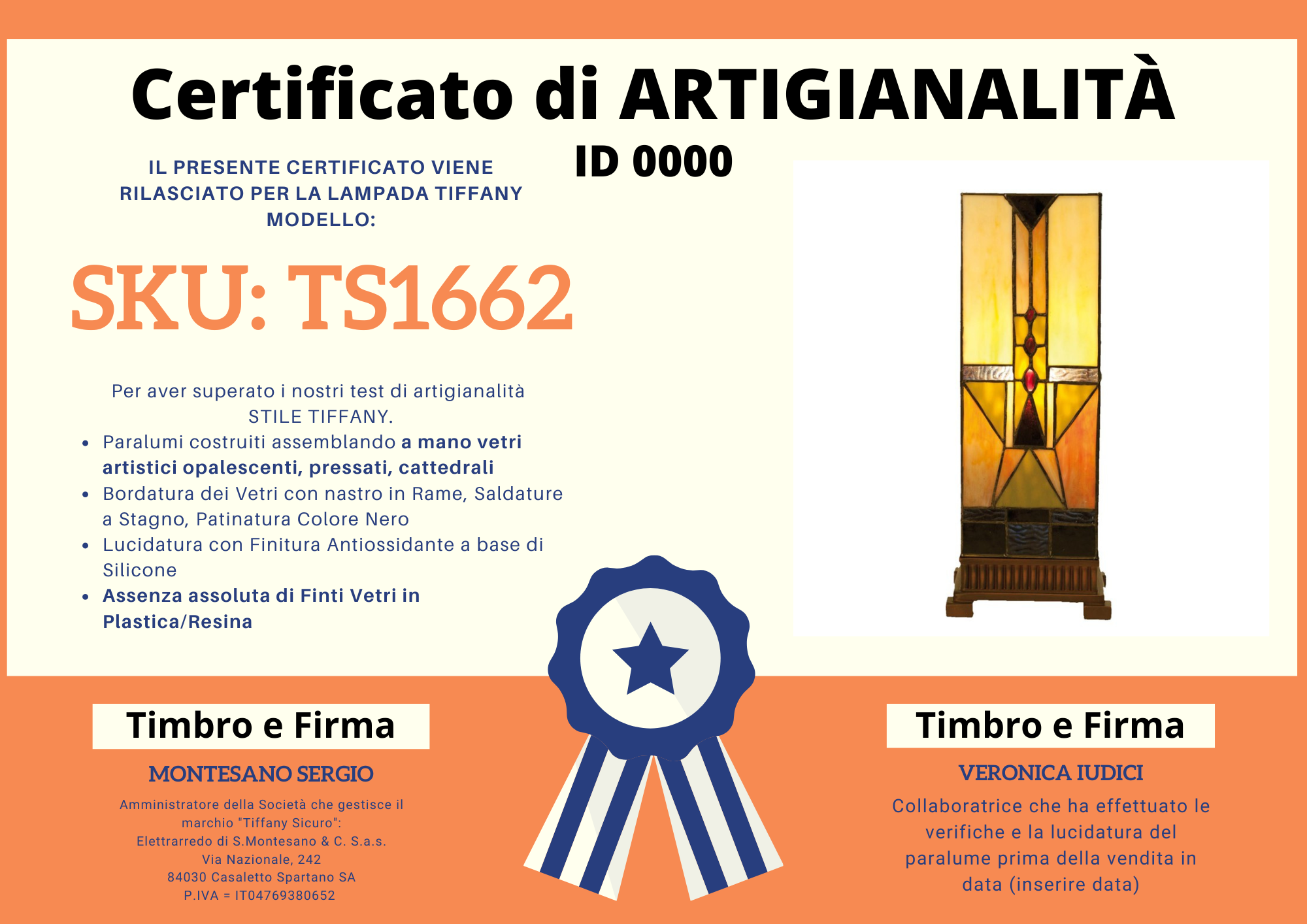 Lampada da Tavolo Liberty Parallelepipedo Classica, alta 45cm 3 Lampada da Tavolo Liberty Parallelepipedo Classica, certificato