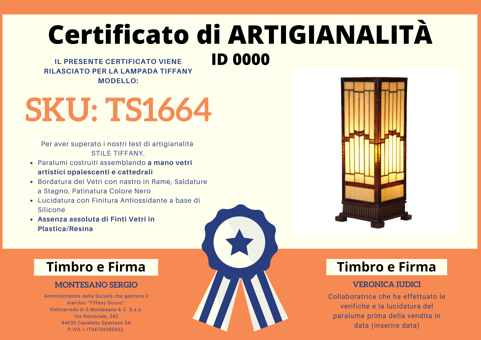 Lampada da Tavolo Liberty Parallelepipedo Stile Classico, certificato