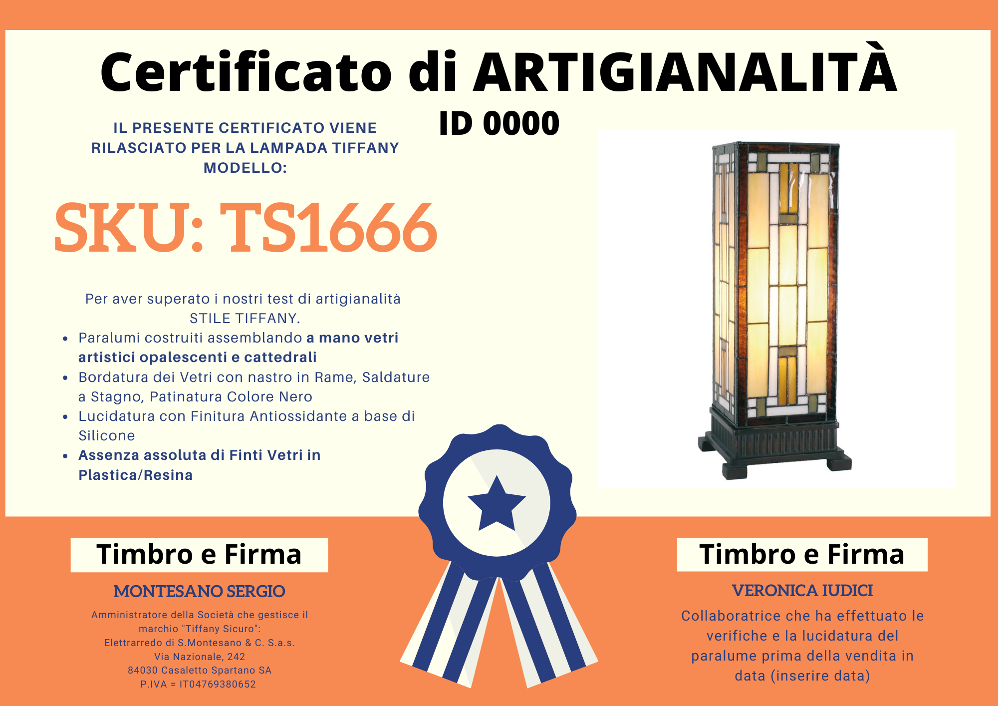 Lampada da Tavolo Liberty Parallelepipedo Stile Antico, certificato