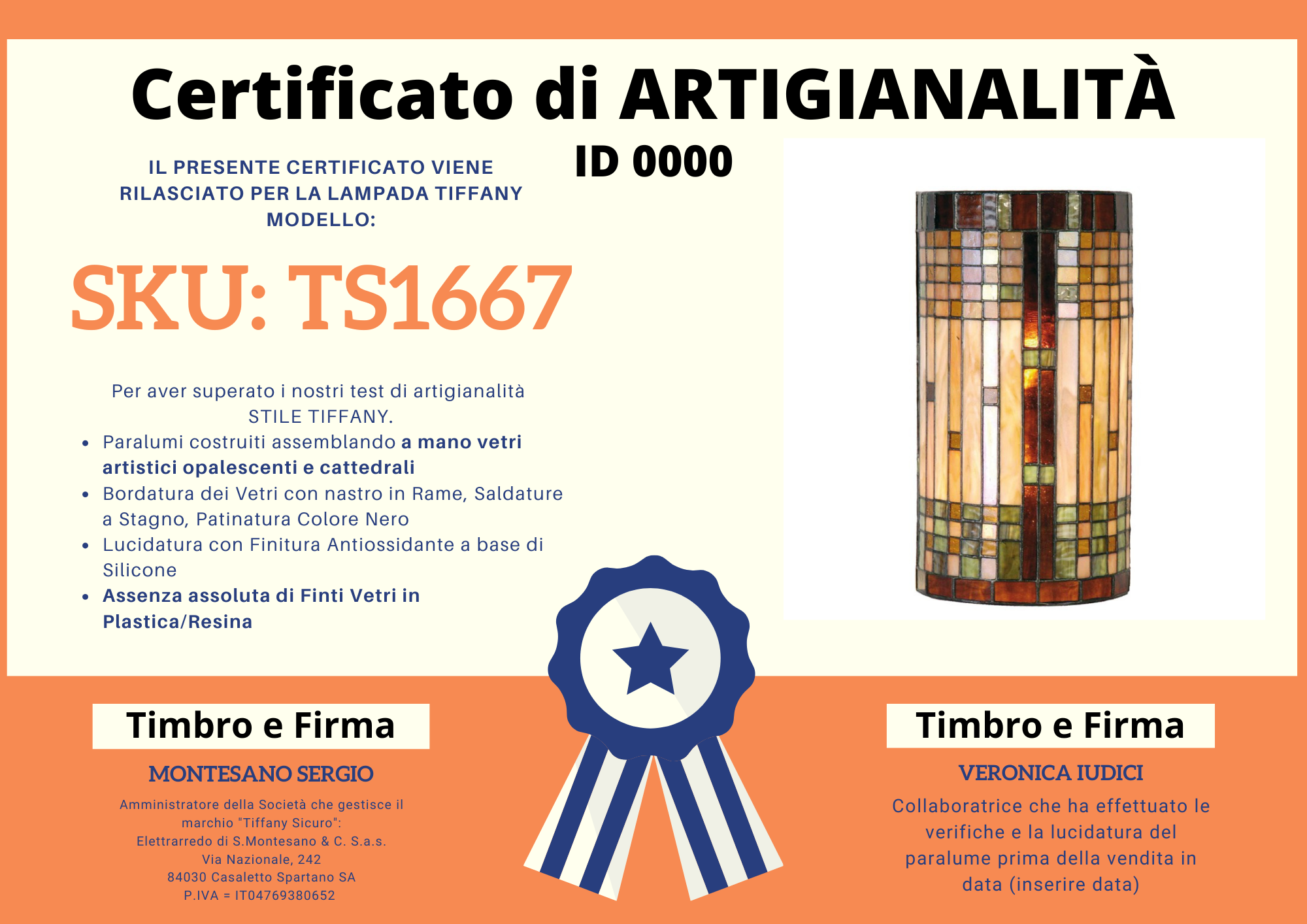 Applique Tiffany a Mosaico, certificato