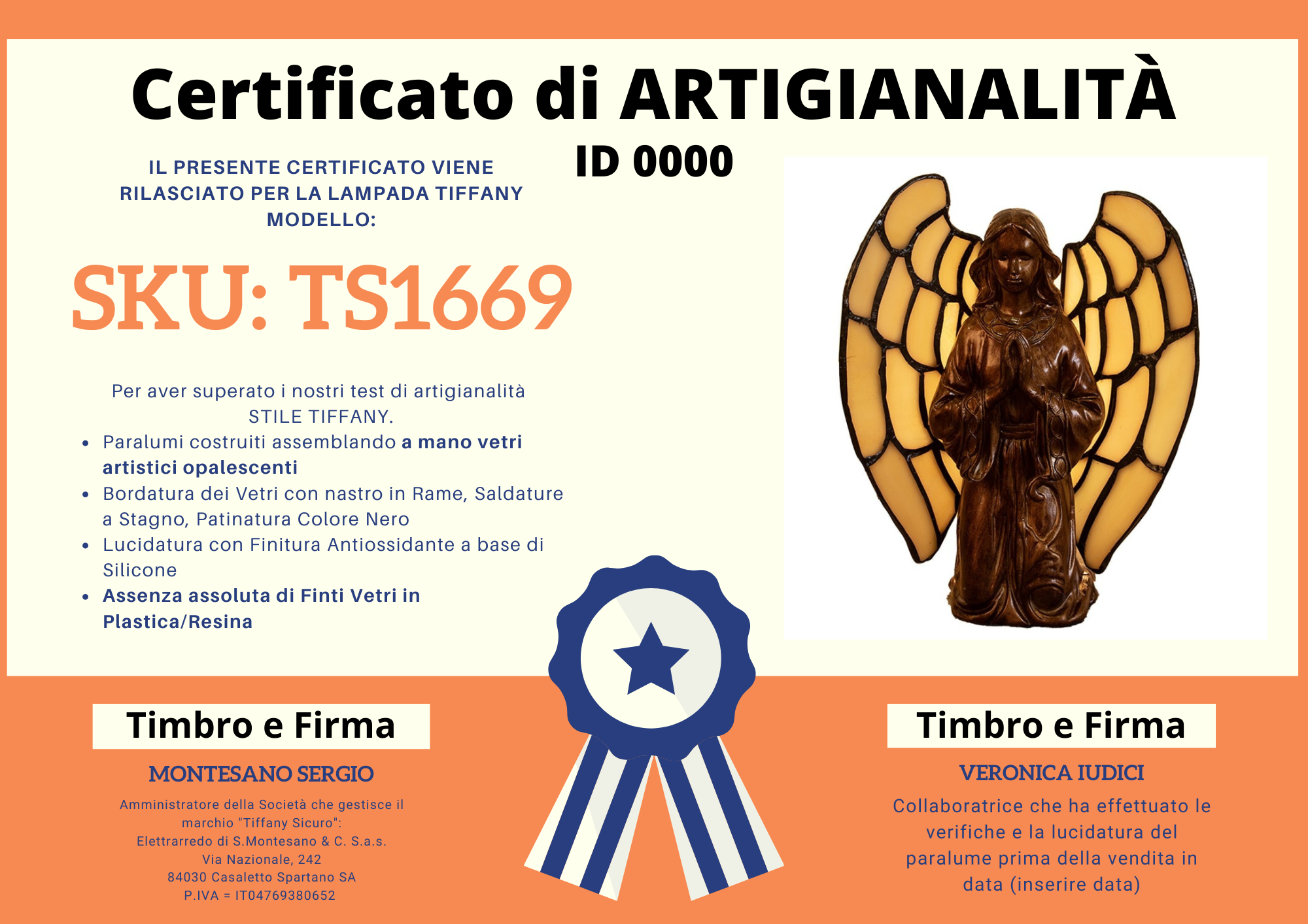 Lampada da Tavolo Angelo, alta 18cm 7 Lampada da Tavolo Angelo, certificato