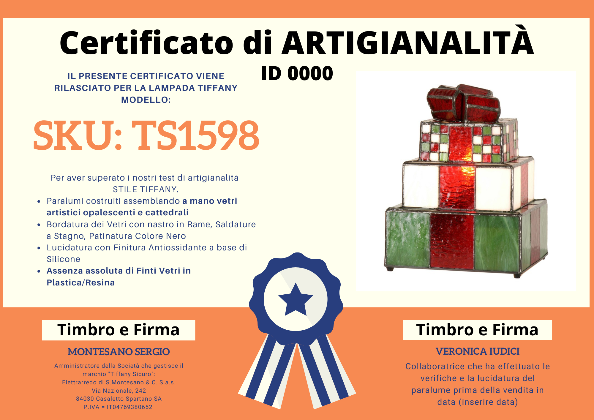Abatjour Tiffany Pacchi Regalo, Altezza 26cm 4 Abatjour Tiffany Pacchi Regalo, certificato