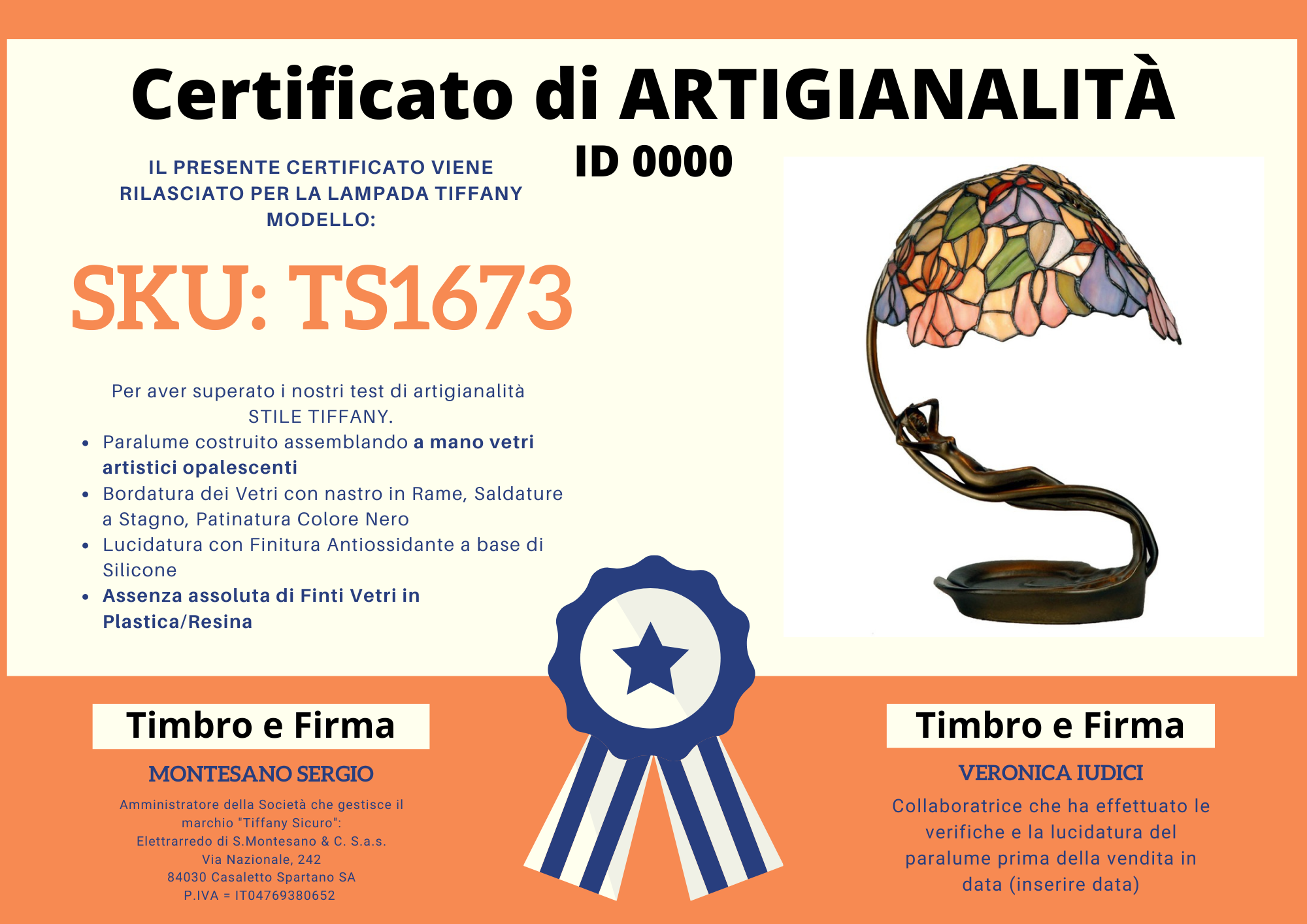 Lampada da Tavolo Tiffany Scultura Donna, certificato