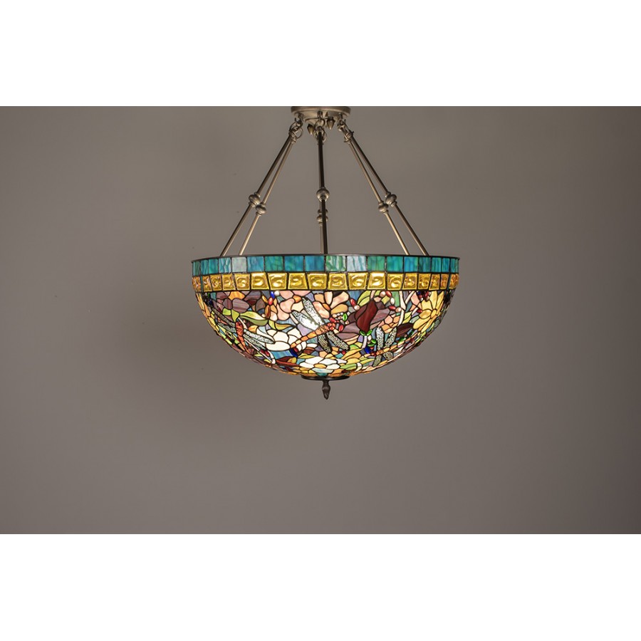 Lampadario Tiffany Fiori e Libellule, 70cm 4 Lampadario Tiffany Fiori e Libellule, dettagli