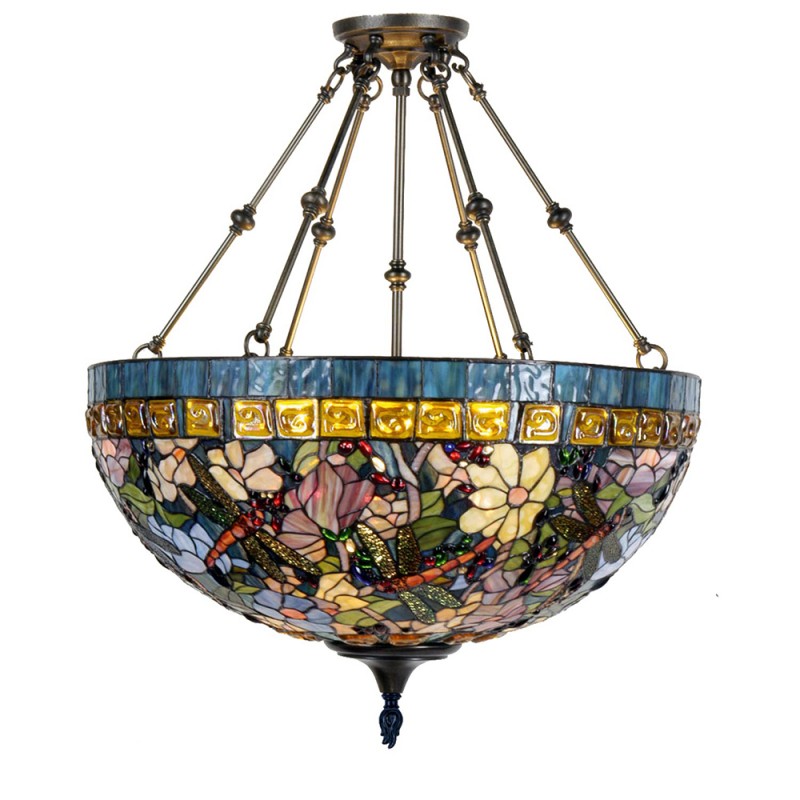 Lampadario Tiffany Fiori e Libellule, 70cm 2 Lampadario Tiffany Fiori e Libellule