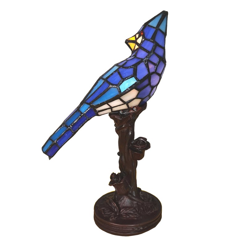 Lampada da Tavolo Tiffany Uccello Blu, Altezza 33cm 2 Lampada da Tavolo Tiffany Uccello Blu