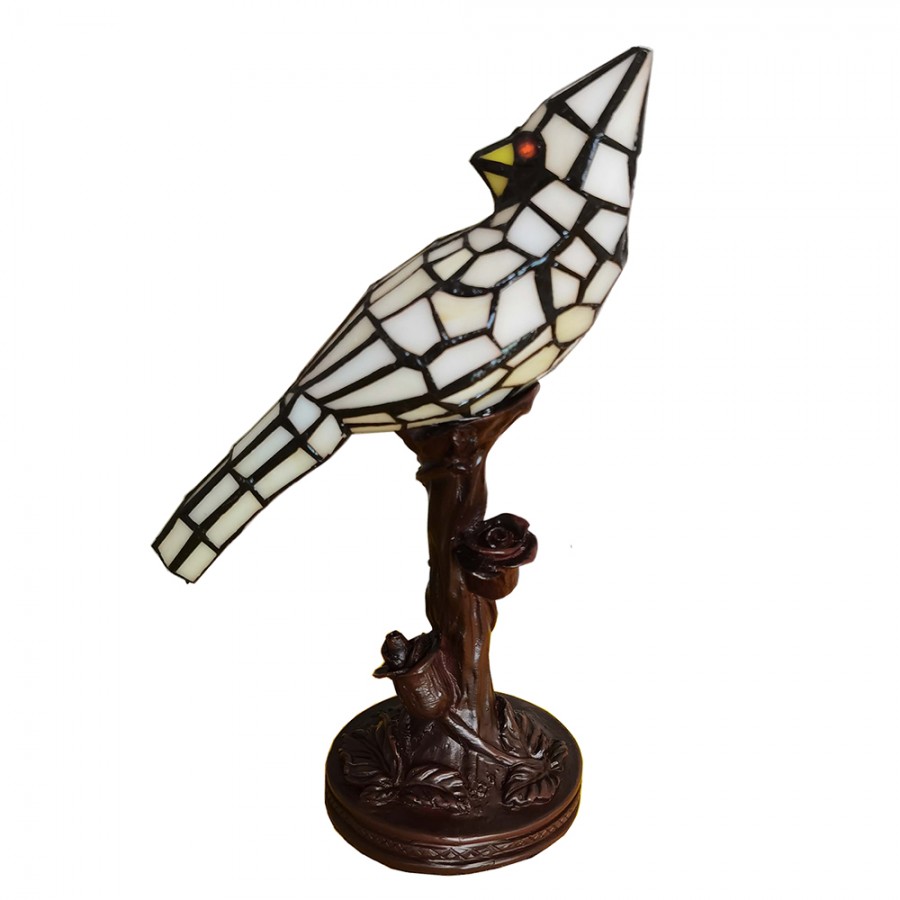 Lampada da Tavolo Tiffany Uccello Beige, Altezza 33cm 2 Lampada da Tavolo Tiffany Uccello Beige
