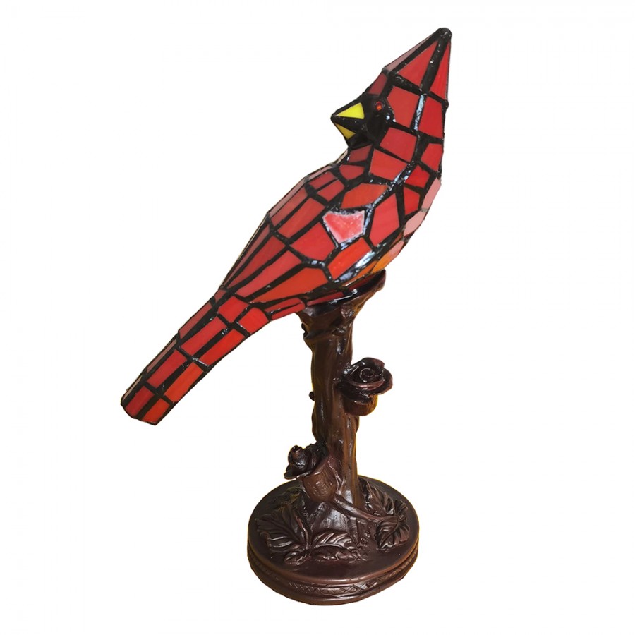 Lampada da Tavolo Tiffany Uccello Rosso, Altezza 33cm 2 Lampada da Tavolo Tiffany Uccello Rosso